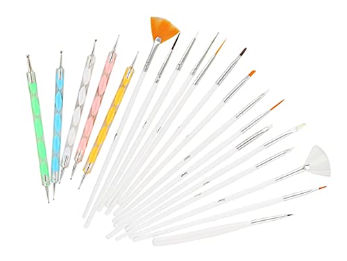 Elderwand 20 Pcs Professional Nail Art Brush Set - Dotting Tools, UV Polish Brushes, Acrylic Nail Design Painting Kit for Salon & DIY Manicure - Perfect for Nail Art, Gel Polish Application & Creative Designs
