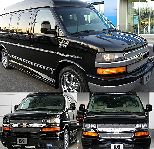 APS Compatible with Chevy Express Van 2003-2020 Stainless Steel Chrome Mesh Front Grille Insert C76436T - Upgrade Your Van's Style for Street & Show Car Appearance