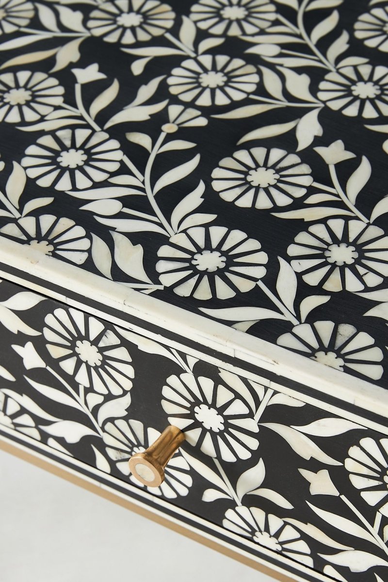 Handmade Black Bone Inlay Console Table with Drawers - Elegant Entryway Furniture for Living Room, Hallway & Foyer Decor