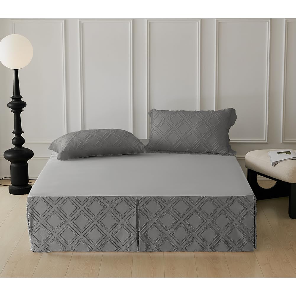 Queen Size Bed Skirt - 14 Inch Drop Hotel Quality Pleated Bed Skirt | Brushed Microfiber Wrinkle & Fade Resistant | Perfect for Master Bedroom, Guest Room & Luxury Hotel Decor (Grey)