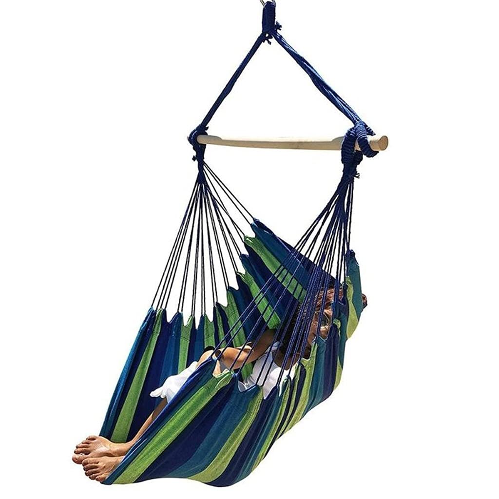 Portable Hammock Chair - Lightweight Travel & Camping Swing Bed for Outdoor, Patio, Home & Bedroom - Blue Stripes Design - Perfect for Relaxing, Lounging & Backyard Chill