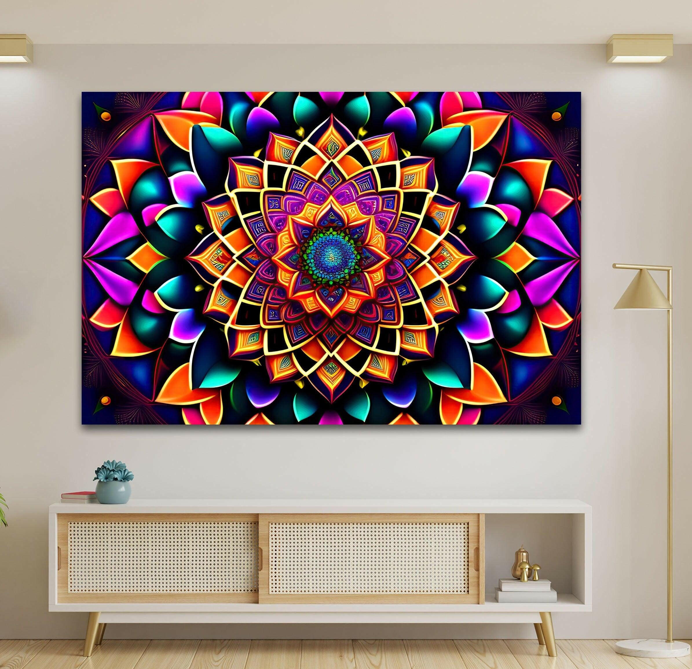 Vibrant Mandala Glass Wall Art - Handmade Stained Glass Window Decor for Meditation, Yoga Studios & Boho Home Decor