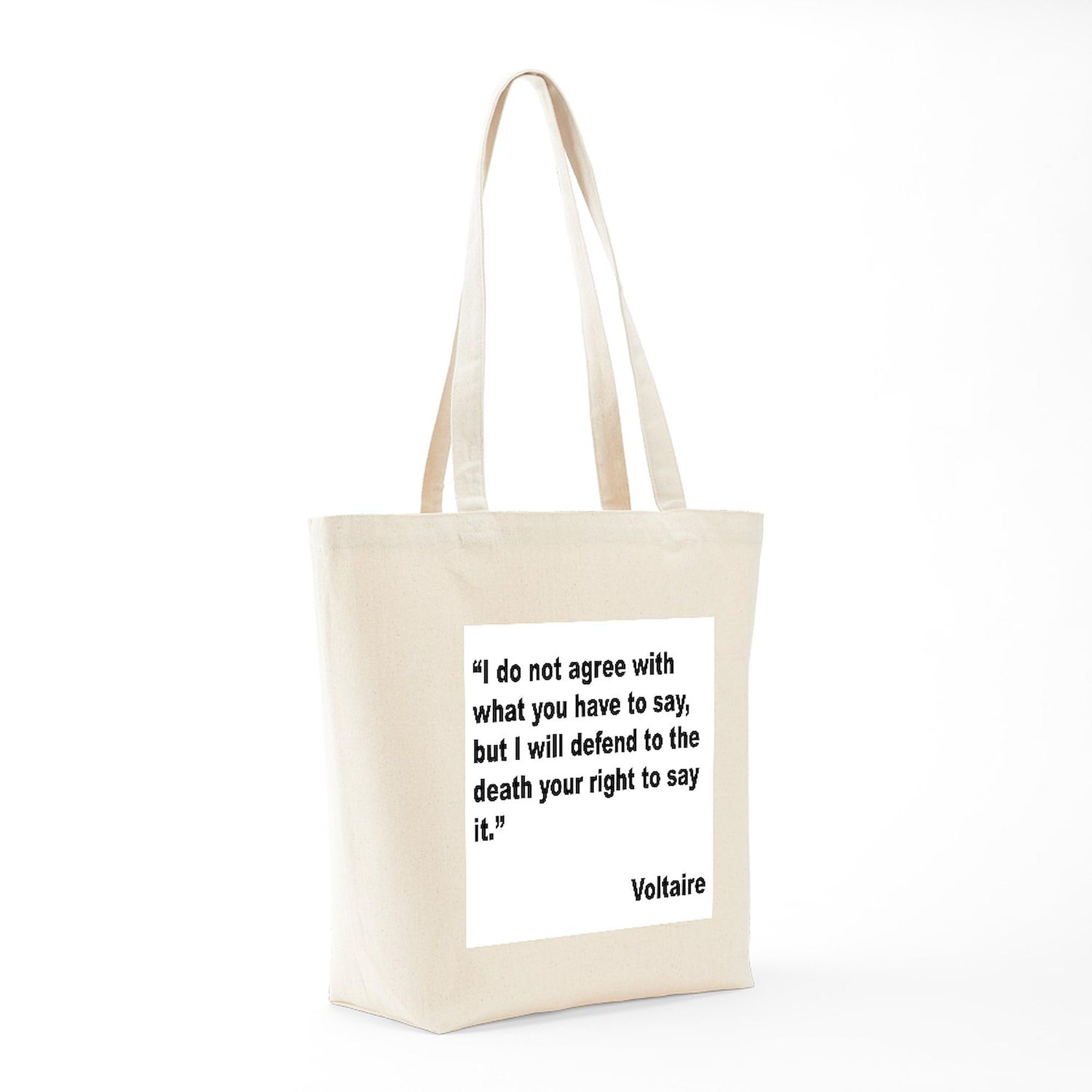 Voltaire Free Speech Quote Tote Bag - Natural Canvas Reusable Shopping Bag for Groceries, Beach & Everyday Use