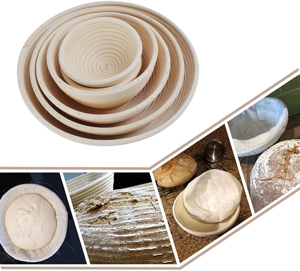 Meltset 2-Pack Round Natural Rattan Bread Proofing Baskets (7.1 Inch) with Bread Lame, Dough Scraper & Linen Liner - Professional & Home Baking Supplies for Sourdough, Artisan Bread Making