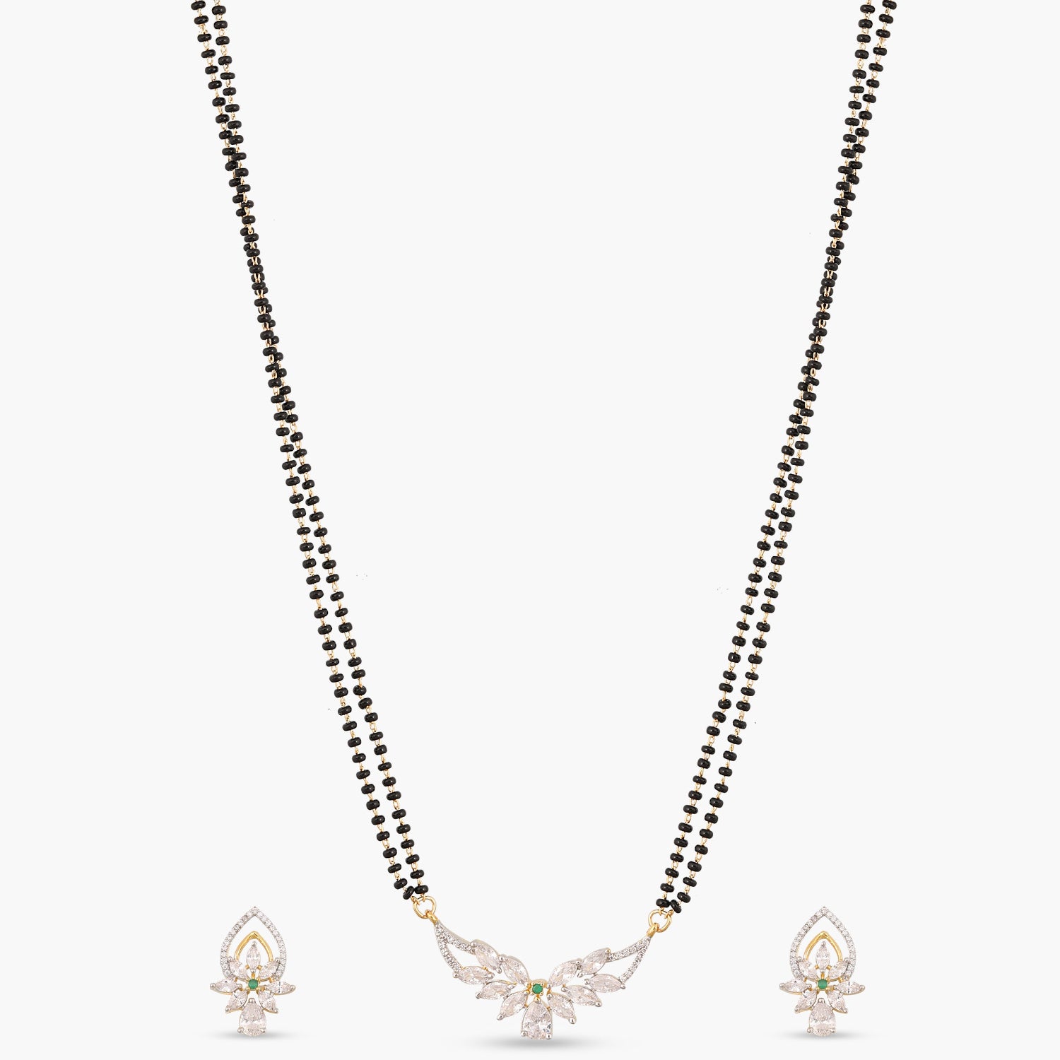 Shreeya CZ White Green Black Beaded Necklace Set for Women - Elegant Crystal Jewelry Gift for Party, Wedding & Special Occasions