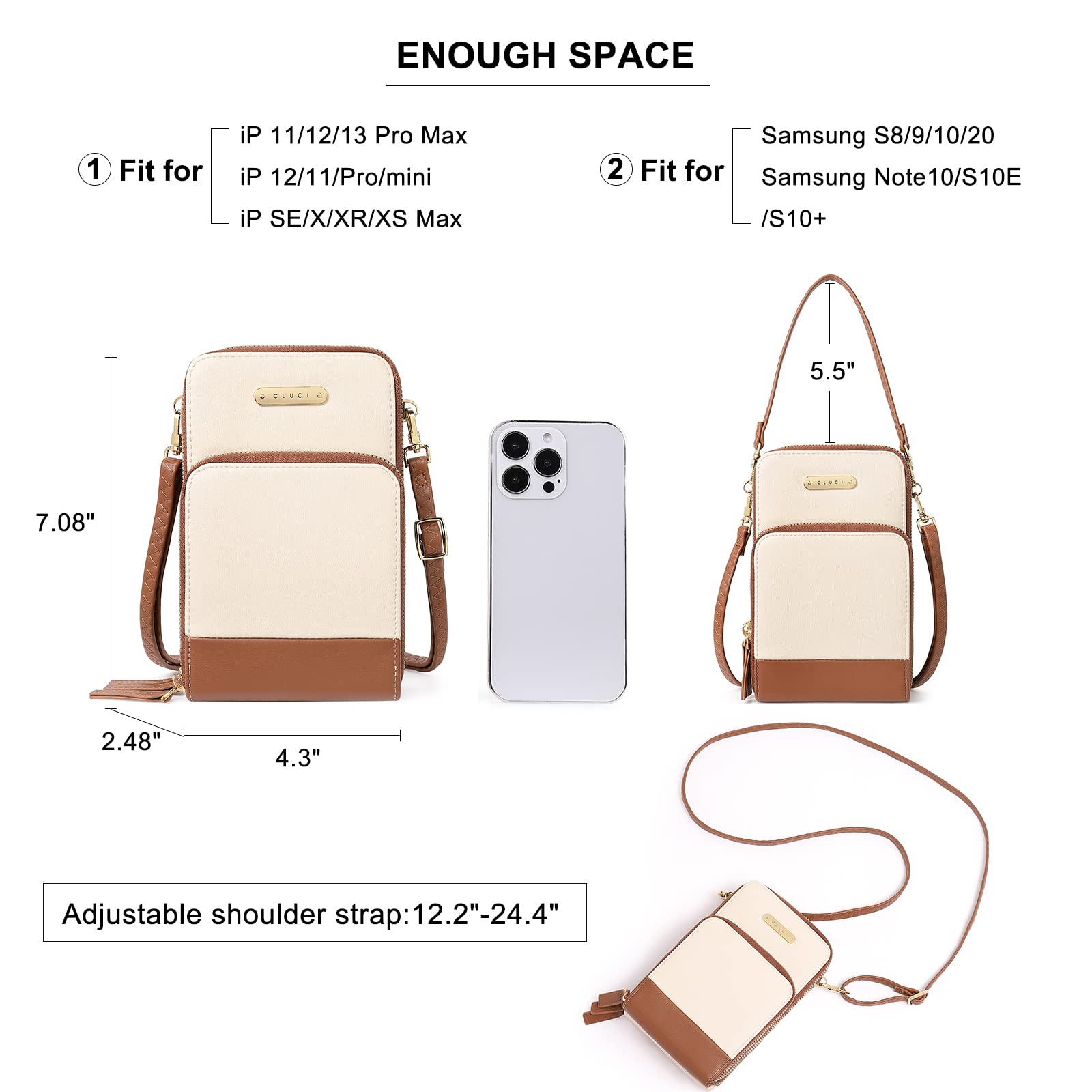 CLUCI Women's Leather Crossbody Bag - Small Shoulder Purse for Phone, Wallet & Essentials | Fashionable Travel & Everyday Use