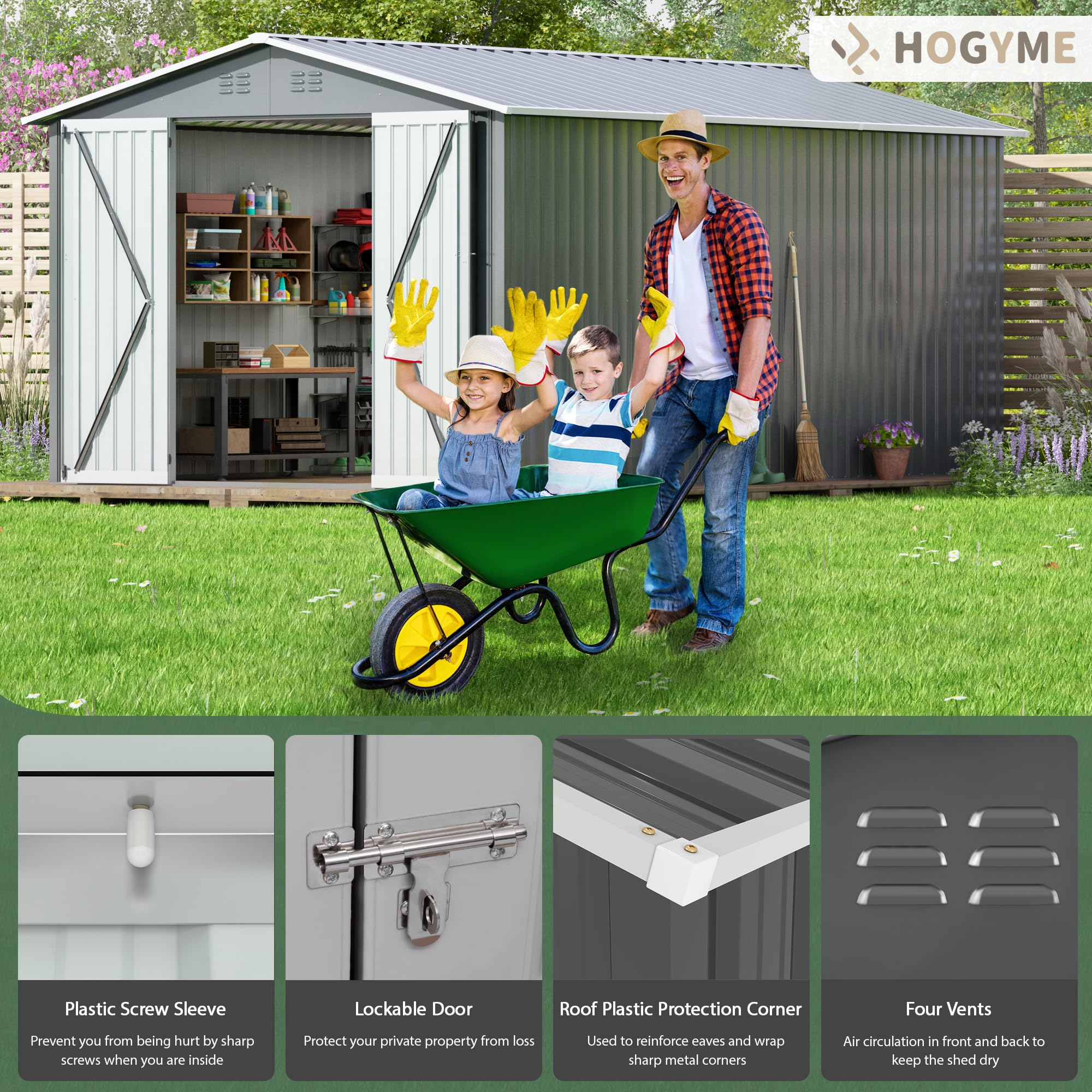 10 x 12 FT Heavy Duty Outdoor Storage Shed - Large Metal Tool Shed with Reinforced Frame & Lockable Doors - Weatherproof Garden Shed for Backyard, Patio, Lawn - Perfect for Storing Tools, Equipment & Outdoor Gear (Grey)