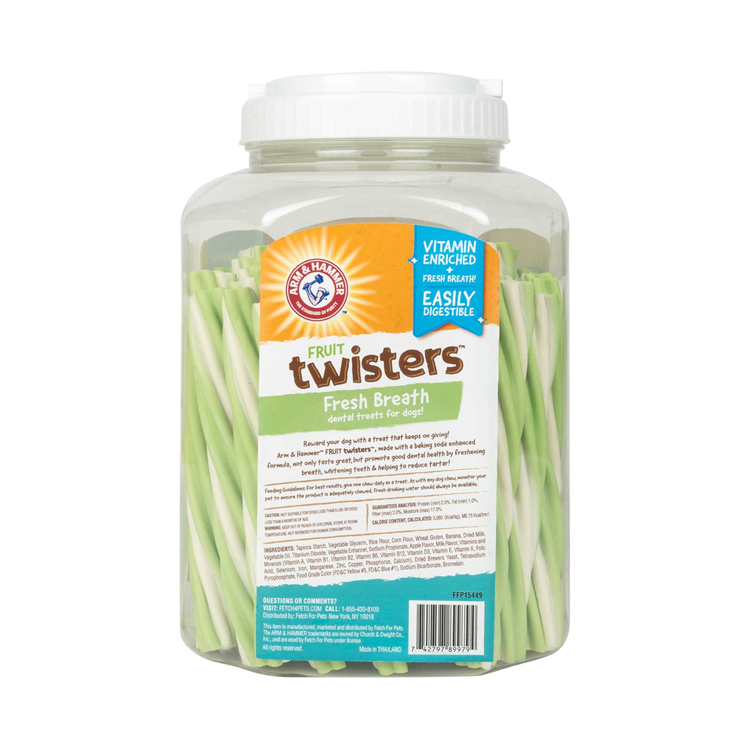 Arm & Hammer Fruit Twisters Dental Treats for Dogs - Green Apple Flavor, 57 Count Value Pack | Tartar Control & Bad Breath Freshener | No Brushing Needed | Perfect for Daily Oral Care & Training Rewards