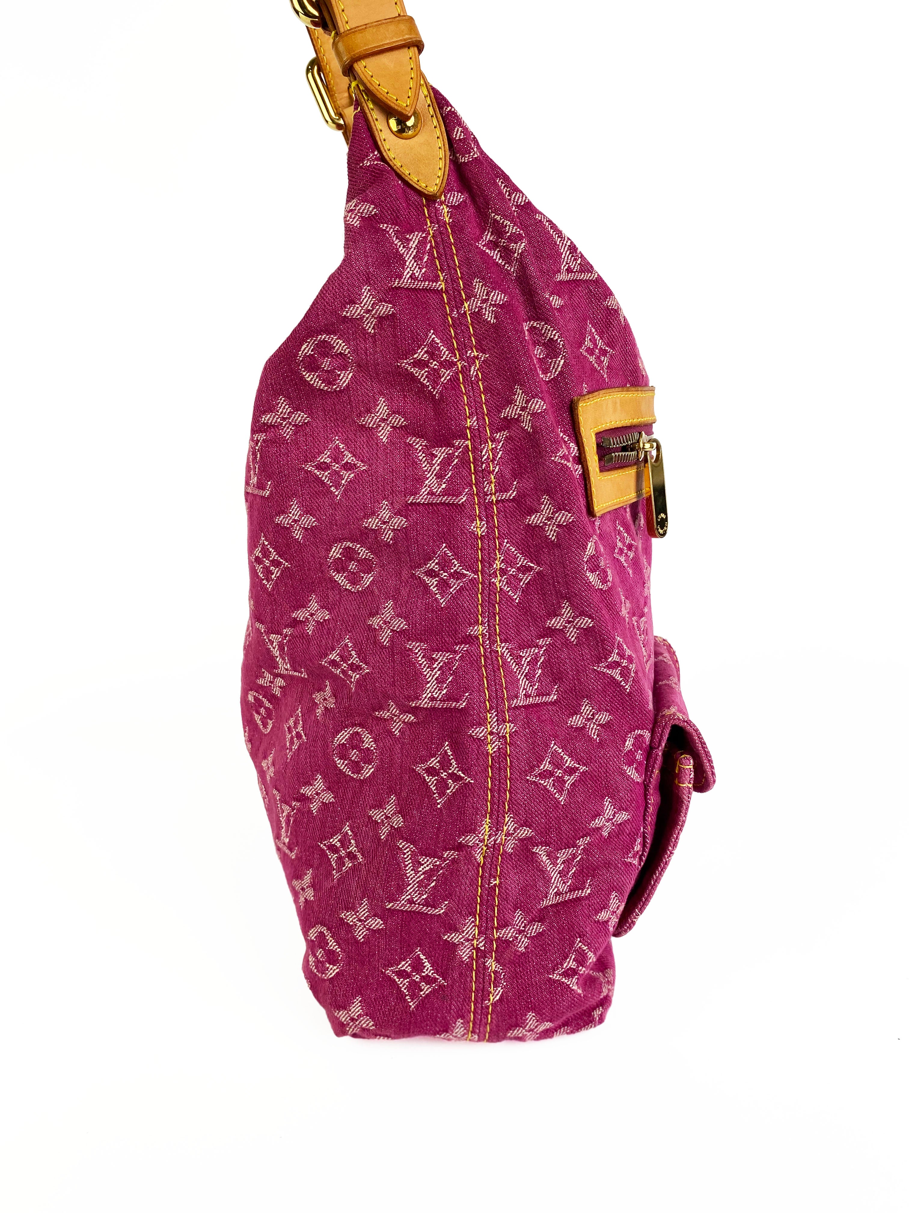 Authentic Louis Vuitton Vintage Pink Denim Baggy GM Crossbody Bag - 90s Retro Shoulder Purse for Women, Perfect for Casual Outings & Date Nights