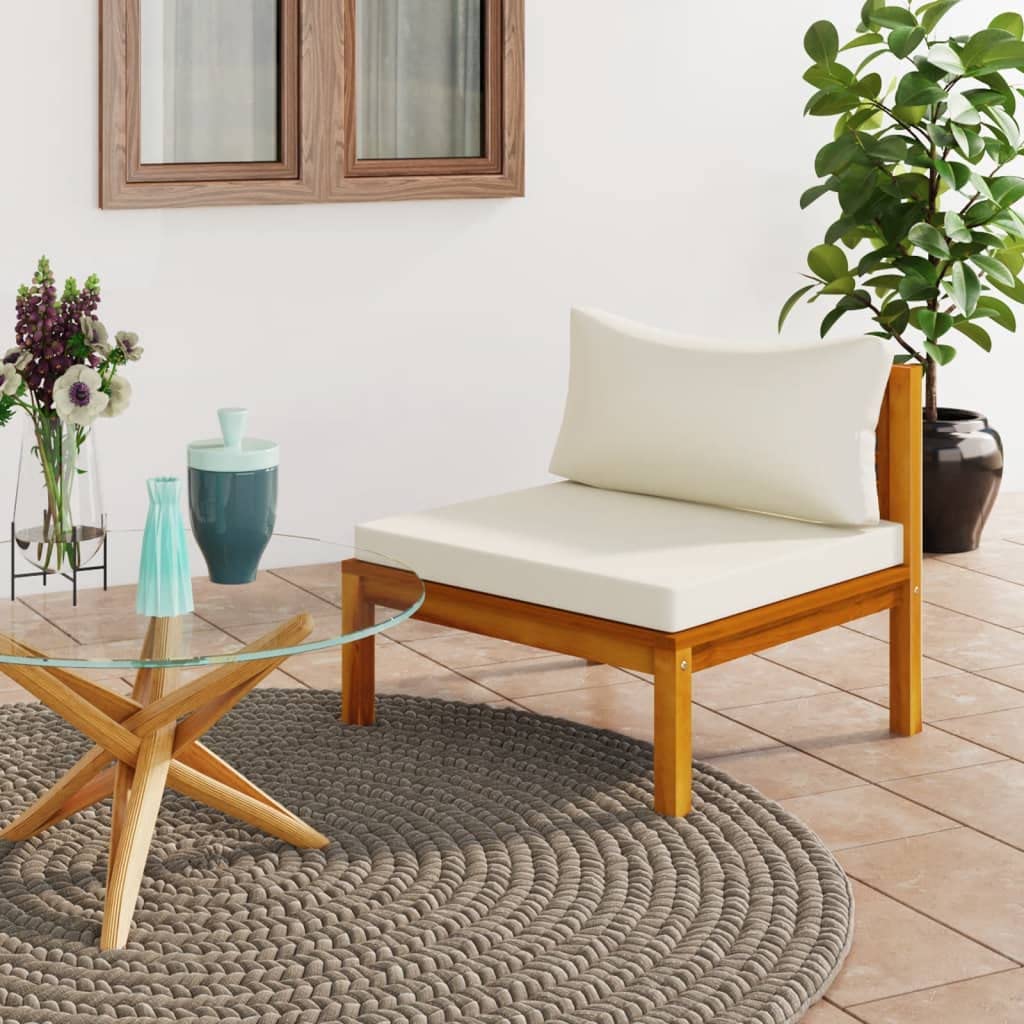 Outdoor Acacia Wood Bistro Set with Cream White Cushion - Garden Patio Conversation Furniture, Poolside Lounge Chairs & Sectional Sofa for Backyard, Porch and Outdoor Relaxation