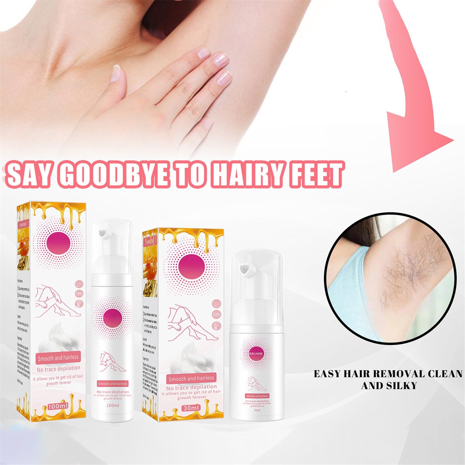 Belle Body Hair Removal Foam with Beeswax - Wax-Free Depilatory Spray for Women & Men | Painless & Smooth Skin | Ideal for Legs, Arms, Bikini Line & Underarms at Home
