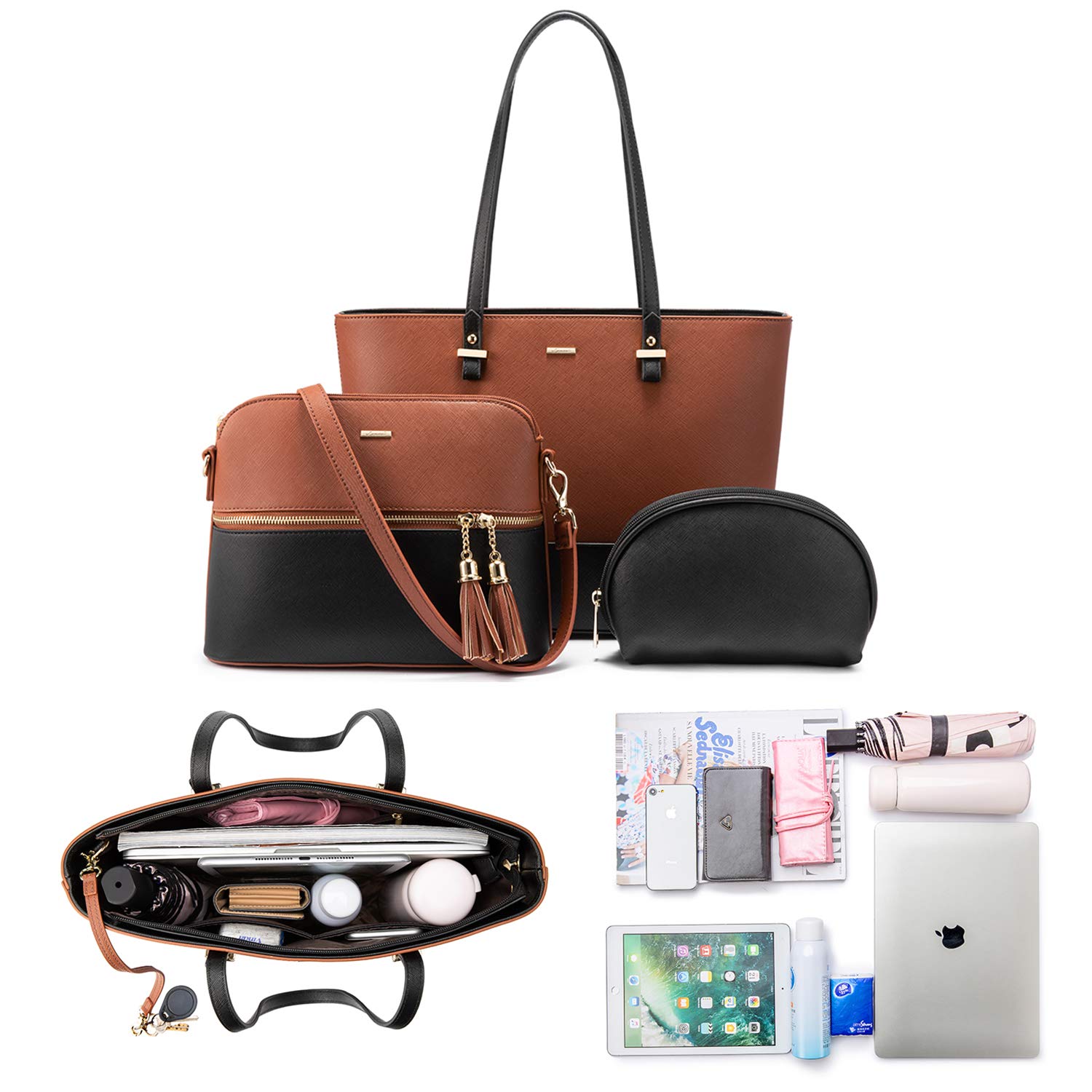 LOVEVOOK Women's Handbags Set - 3 Piece Shoulder Bag, Tote & Satchel Purse for Work, Travel & Everyday Use | Stylish & Durable Hobo Bags