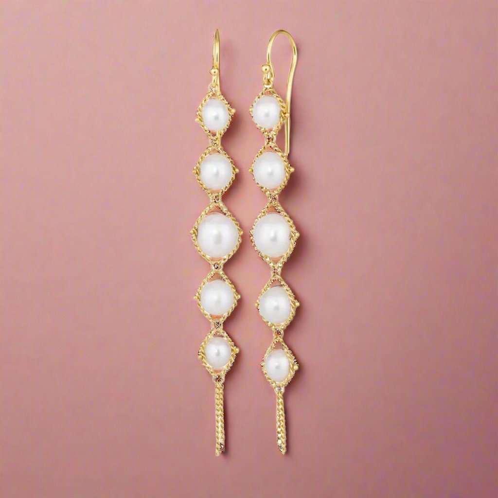 Elegant Long Textile Pearl Earrings for Women - Boho Chic Dangle Earrings for Party, Wedding & Everyday Wear