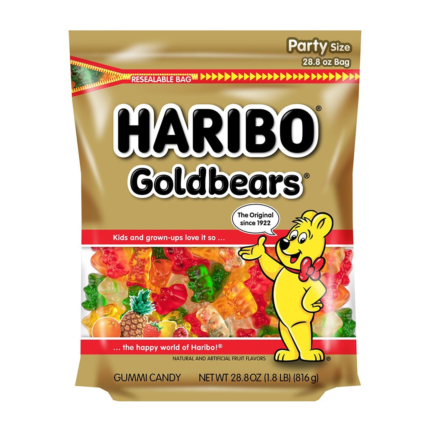 Haribo Goldbears Gummy Candy 28.8oz Bulk Bag - Classic Fruit Flavored Soft Chewy Bears - Perfect for Parties, Halloween Treats & Office Snacks