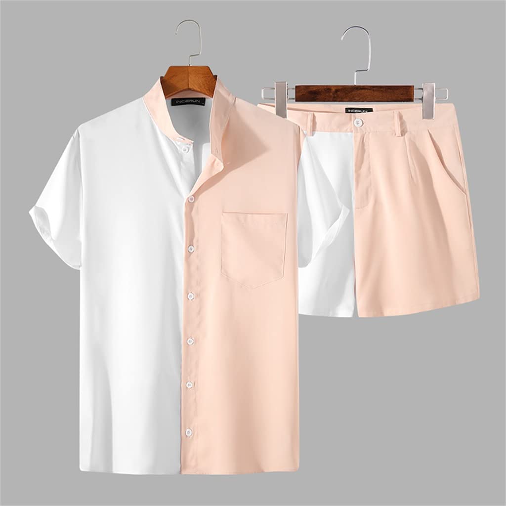 Men's 2-Piece Streetwear Set - Short Sleeve Stand Collar Sweatshirt & Beach Shorts | Casual Summer Outfit | Sizes 3XL | Perfect for Beach Vacations, Street Fashion & Weekend Relaxation