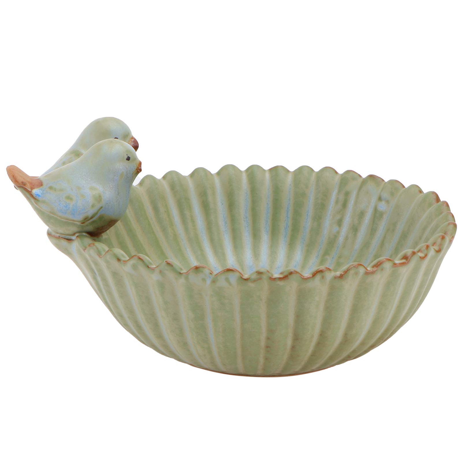 Vintage Ceramic Birdbath Bowl - Rustic Bird Feeder & Water Dish for Chickens, Poultry - Decorative Lotus Planter for Garden, Patio, and Outdoor Decor