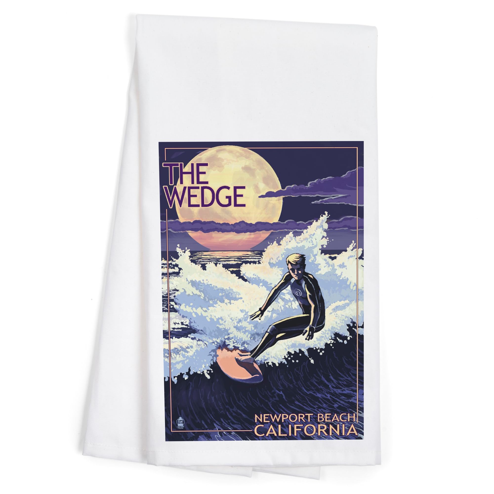 Lantern Press Newport Beach California Surfing The Wedge 100% Cotton Tea Towel - Decorative Hand Towel for Kitchen, Bathroom & Home Decor - Perfect for Beach House, Coastal Decor & Gift Giving