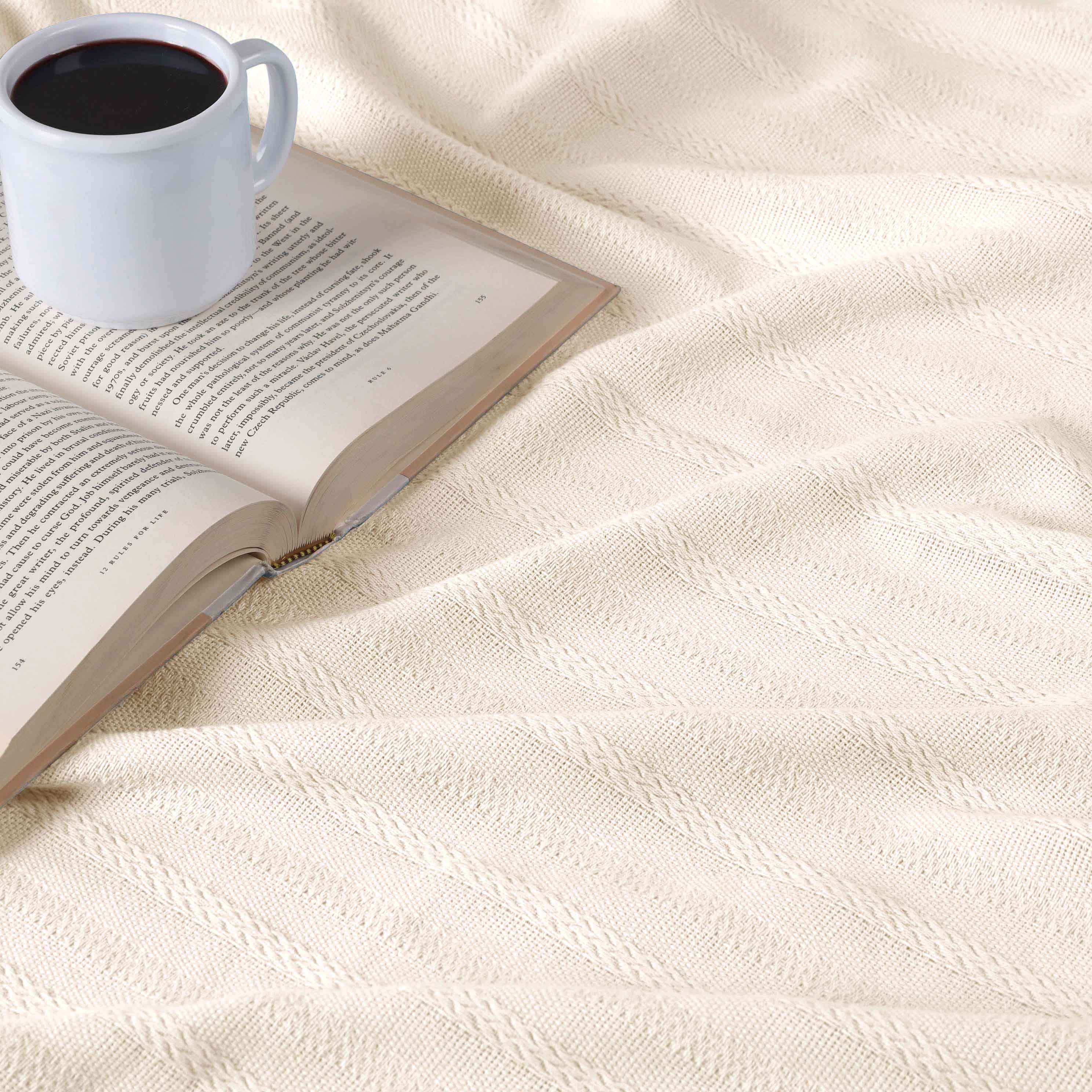 Soft Clara Cotton Textured Striped Lightweight Woven Blanket - Perfect for Sofa, Bed & Outdoor Picnics