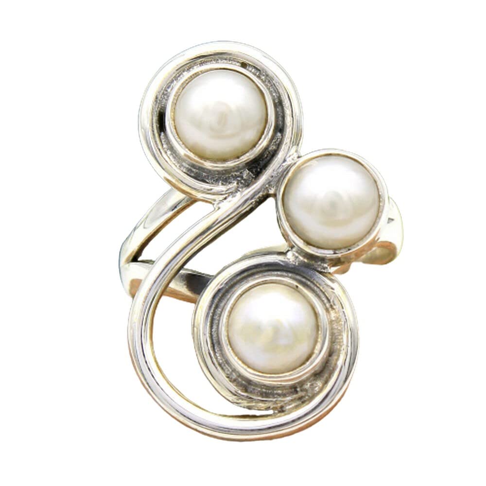 925 Sterling Silver Pearl Rings for Women - Elegant White Bridesmaid Jewelry, Round Gemstone Engagement Rings with Bezel Setting | Perfect for Weddings, Anniversaries & Special Occasions