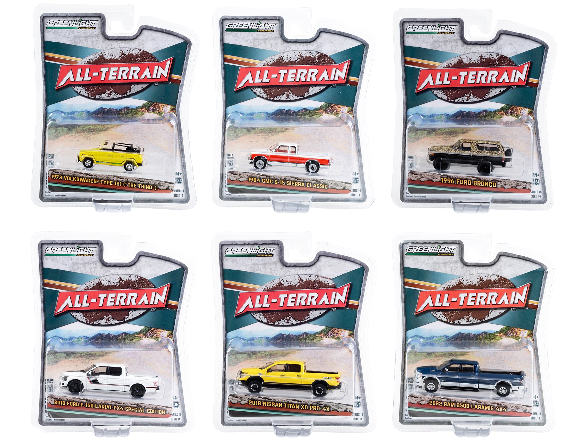 Greenlight All Terrain Series 14 - 1/64 Scale Diecast Model Cars (6-Piece Set) - Perfect for Collectors, Display & Off-Road Racing Scenes