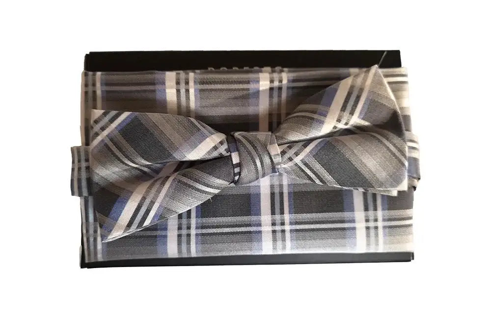 Elegant Grey Blue Slim Silk Bow Tie and Pocket Square Set for Men - Perfect for Weddings, Prom, and Formal Events