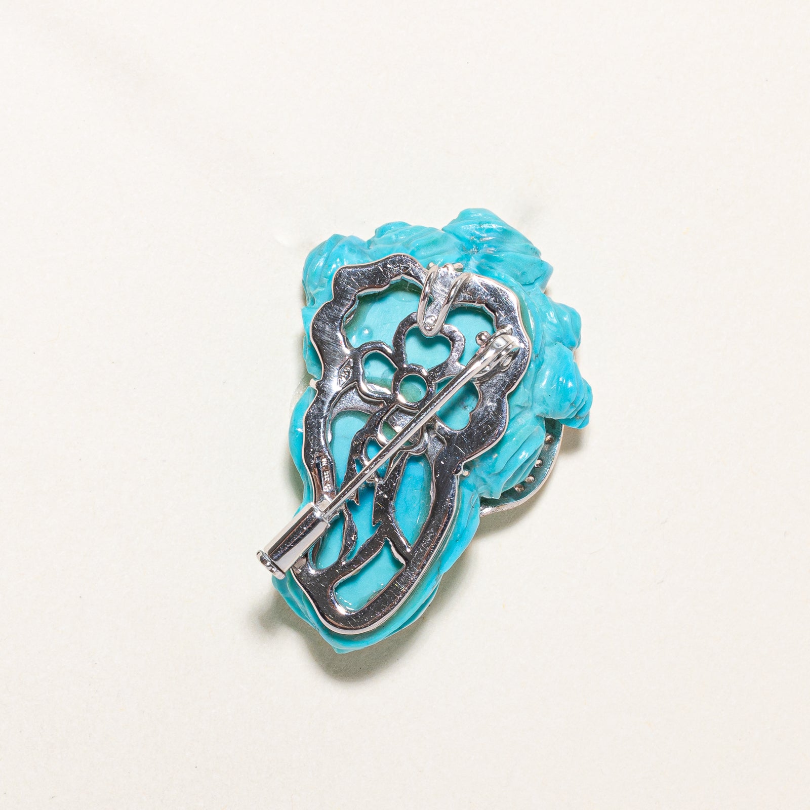 Exquisite 50.00ct Turquoise & 0.14ct Diamond Cameo Convertible Pendant & Brooch Jewelry - Perfect for Weddings, Anniversaries & Special Occasions