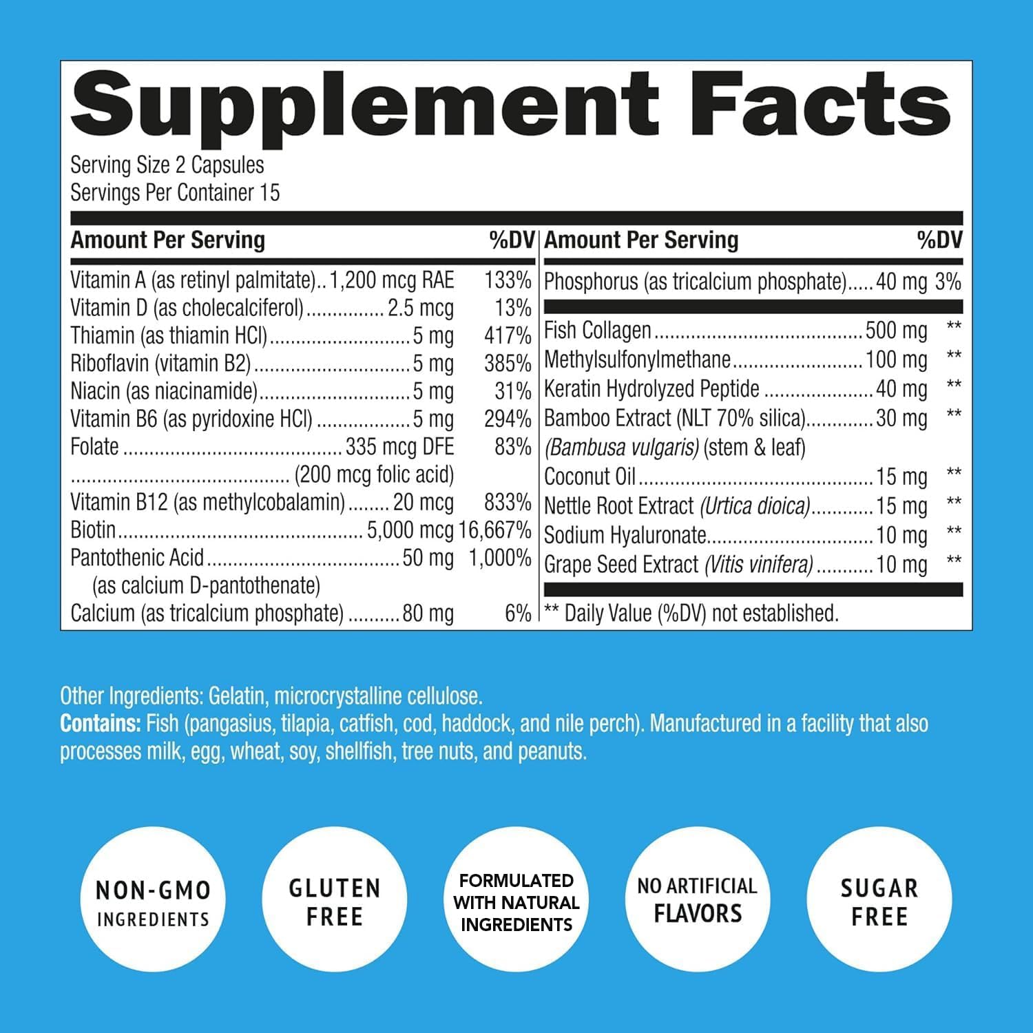 Biotin & Collagen Vitamins with Keratin and Folate - Hair Growth Supplement for Women & Men - Supports Healthy Hair, Skin & Nails - Postpartum Hair Loss Treatment - GMO Free, Gluten Free (60 Capsules) - Perfect for Daily Hair Care Routine and Post Pregnancy Recovery