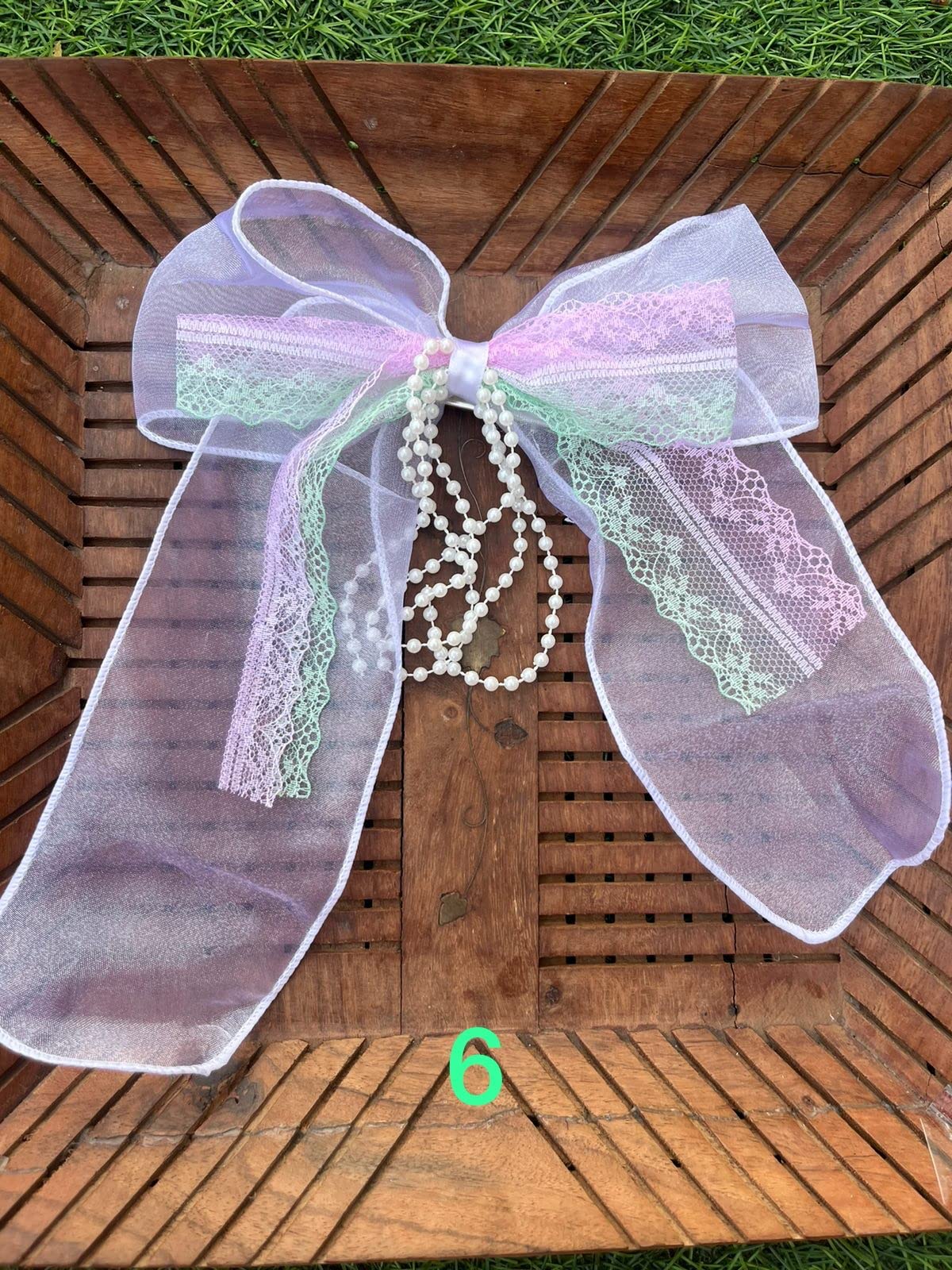 Elegant White Lace Bow Pearl Chain Hair Clips with Flower Embroidery - Stylish Big Hair Bows Barrettes for Women & Girls | Perfect for Weddings, Parties, Prom & Everyday Fashion Accessories
