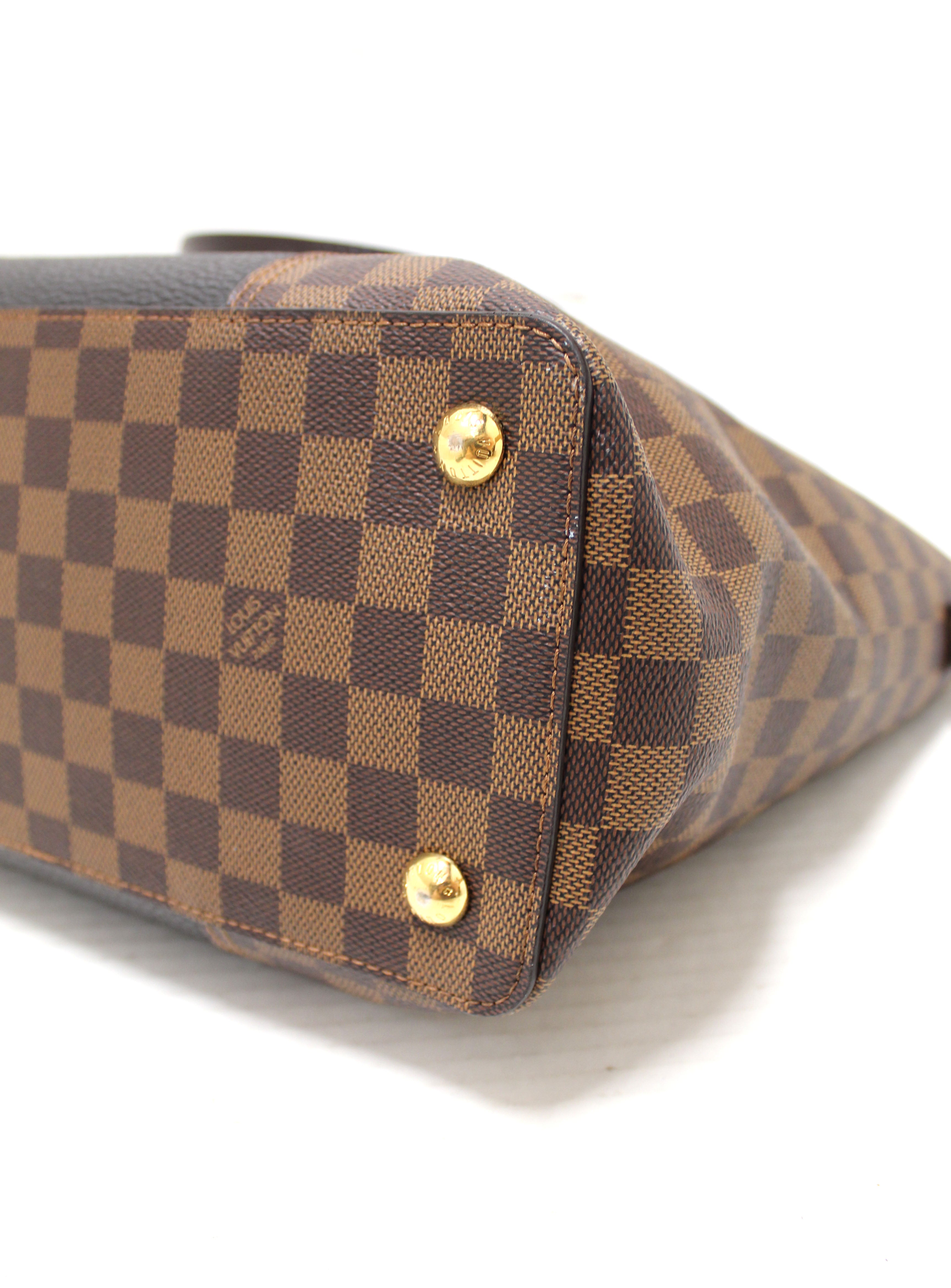 Authentic Louis Vuitton Damier Ebene Canvas Tote Bag with Black Leather Trim - Luxury Designer Handbag for Women, Perfect for Work, Travel & Everyday Use