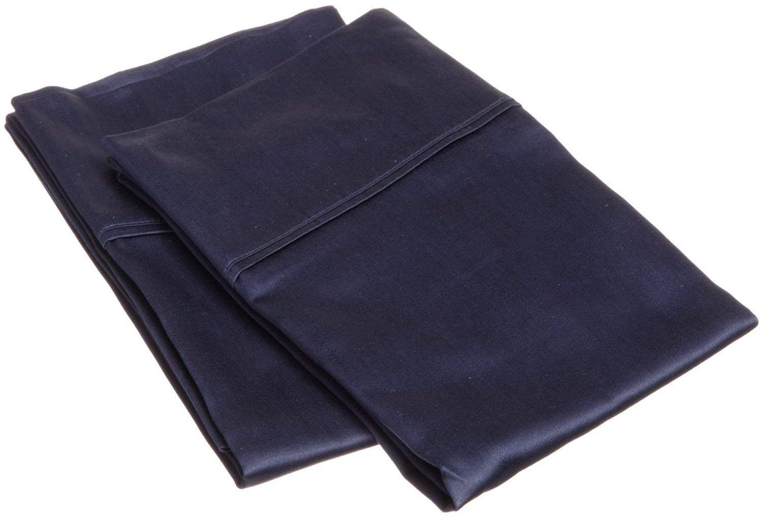 Premium 400 Thread Count Long Staple Cotton Sateen King Size Pillowcases - Navy Blue Luxury Bedding for Hotel-Style Comfort at Home