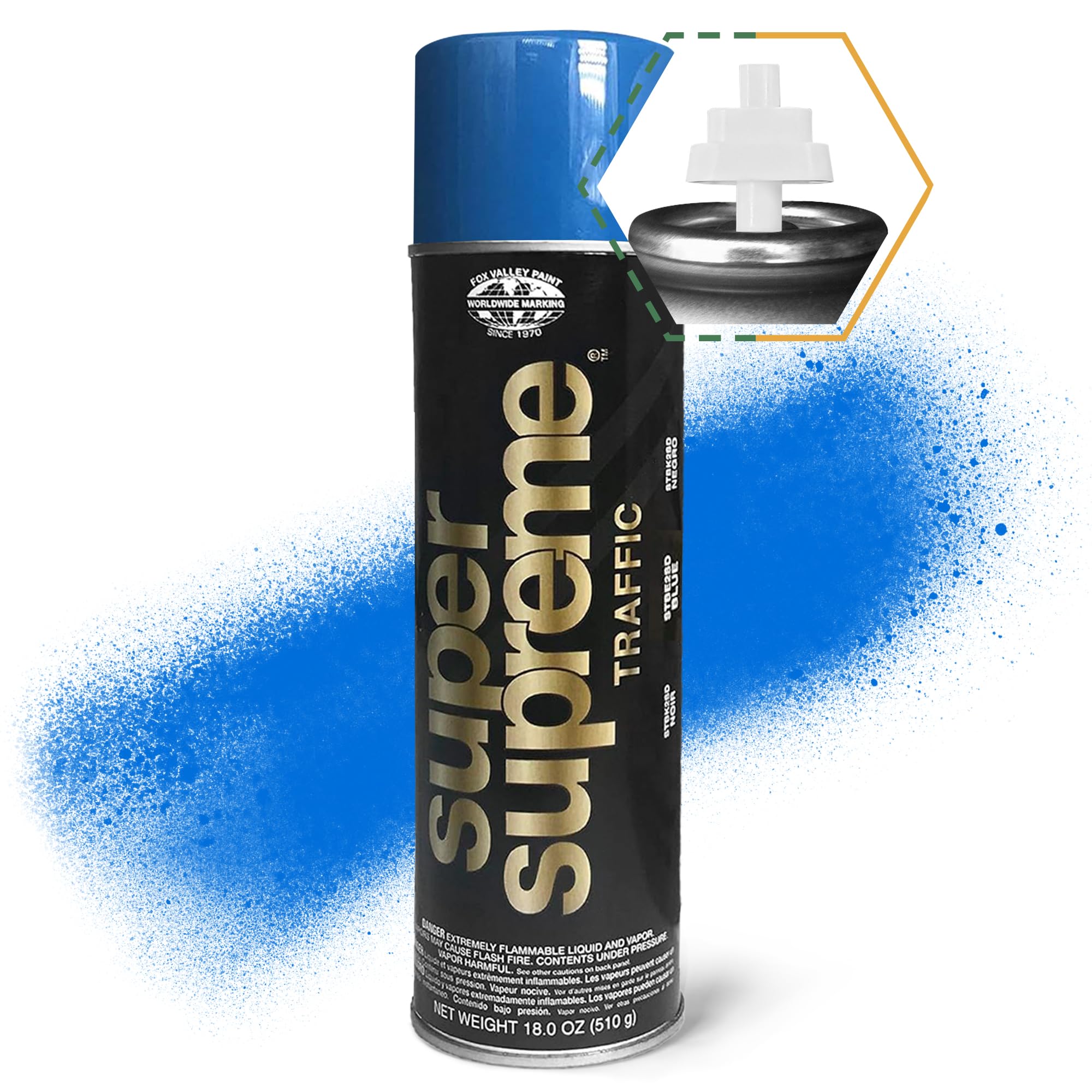 Fox Valley Super Supreme Traffic Spray Paint - 18 oz (Pack of 12), Blue - High-Performance Road Marking Paint for Parking Lots, Sidewalks, Warehouses & Factory Floors - Easy to Use, Durable & Weather-Resistant - Perfect for DIY Projects & Professional Road Maintenance