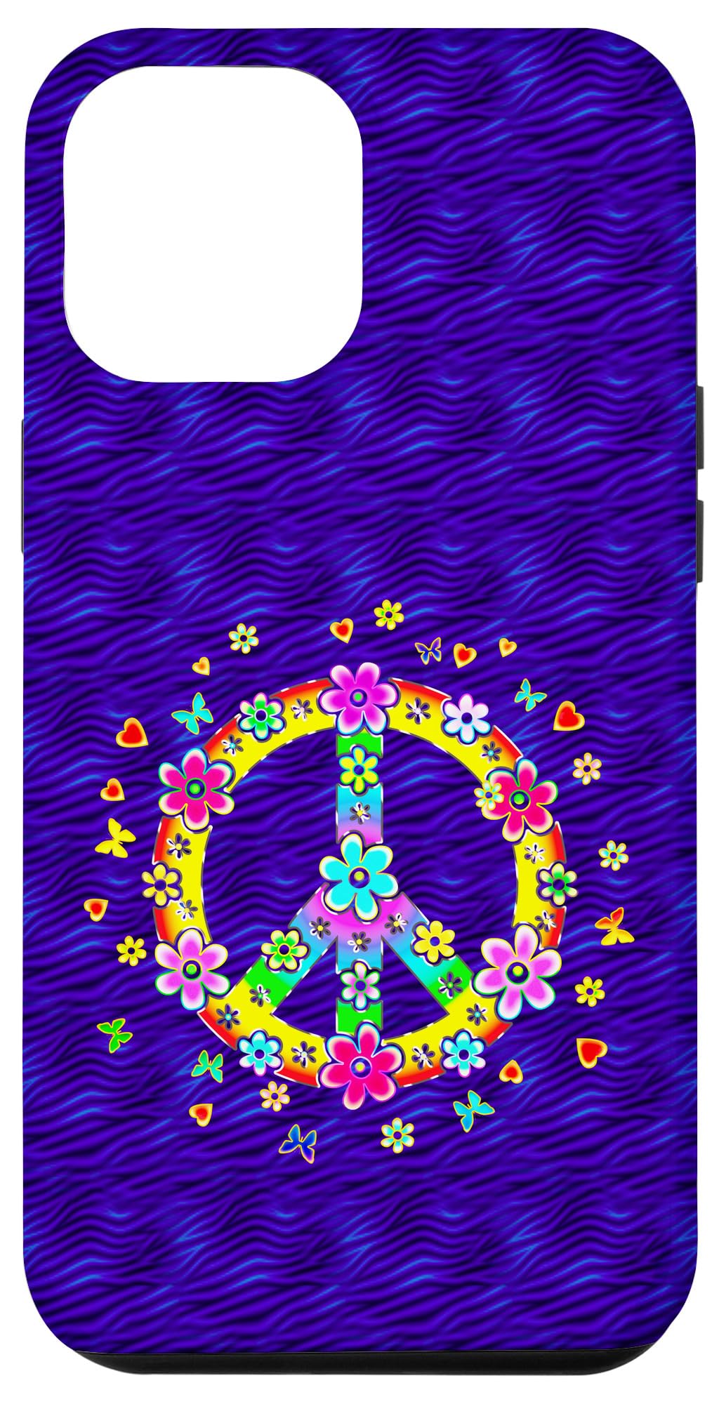 iPhone 12 Pro Max Case with Peace Sign & Flower Power Design - Hippie Style Freedom & Love Symbol Phone Cover for Music Festivals & Boho Lifestyle