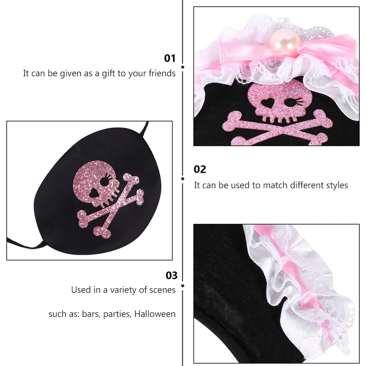 Luxshiny 2Pcs Halloween Pirate Headband Set with Skull Eye Patch - Women's Cosplay Costume Accessories for Party, Photo Props, Pirate Theme Events and Dress Up