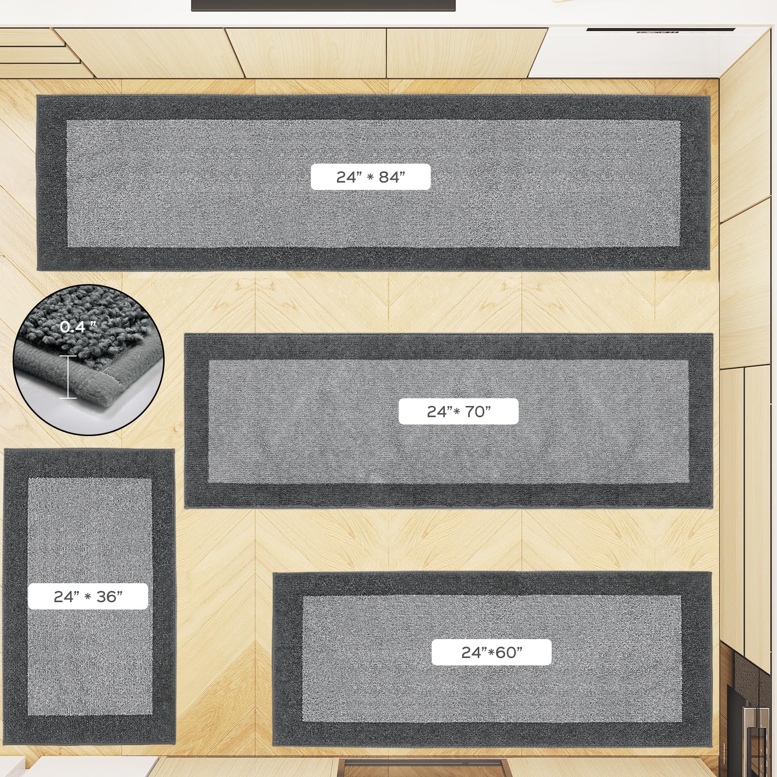 Machine Washable Non-Slip Kitchen Rugs Set of 2 (24