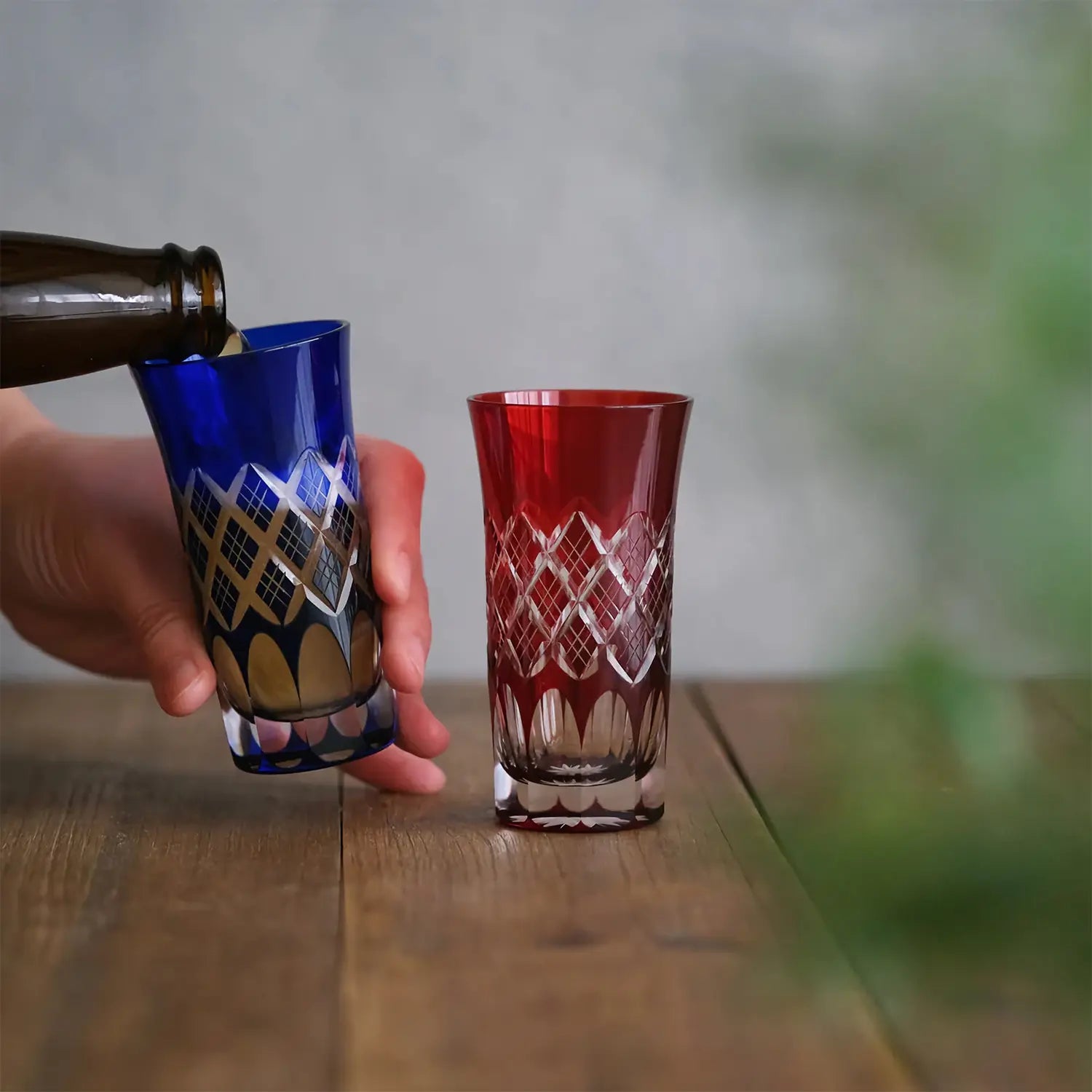 Kimoto Glass Tokyo Edo Kiriko Pair Beer Glasses - Handcrafted Layered Yarai Design for Beer, Cocktails & Home Bar Decor