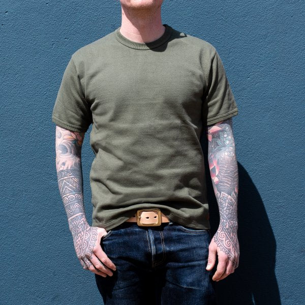 Iron Heart IHT 1600 11oz Heavyweight Cotton Knit Crew Neck T-Shirt for Men - Olive Green Casual Tee | Perfect for Streetwear, Workwear & Everyday Comfort