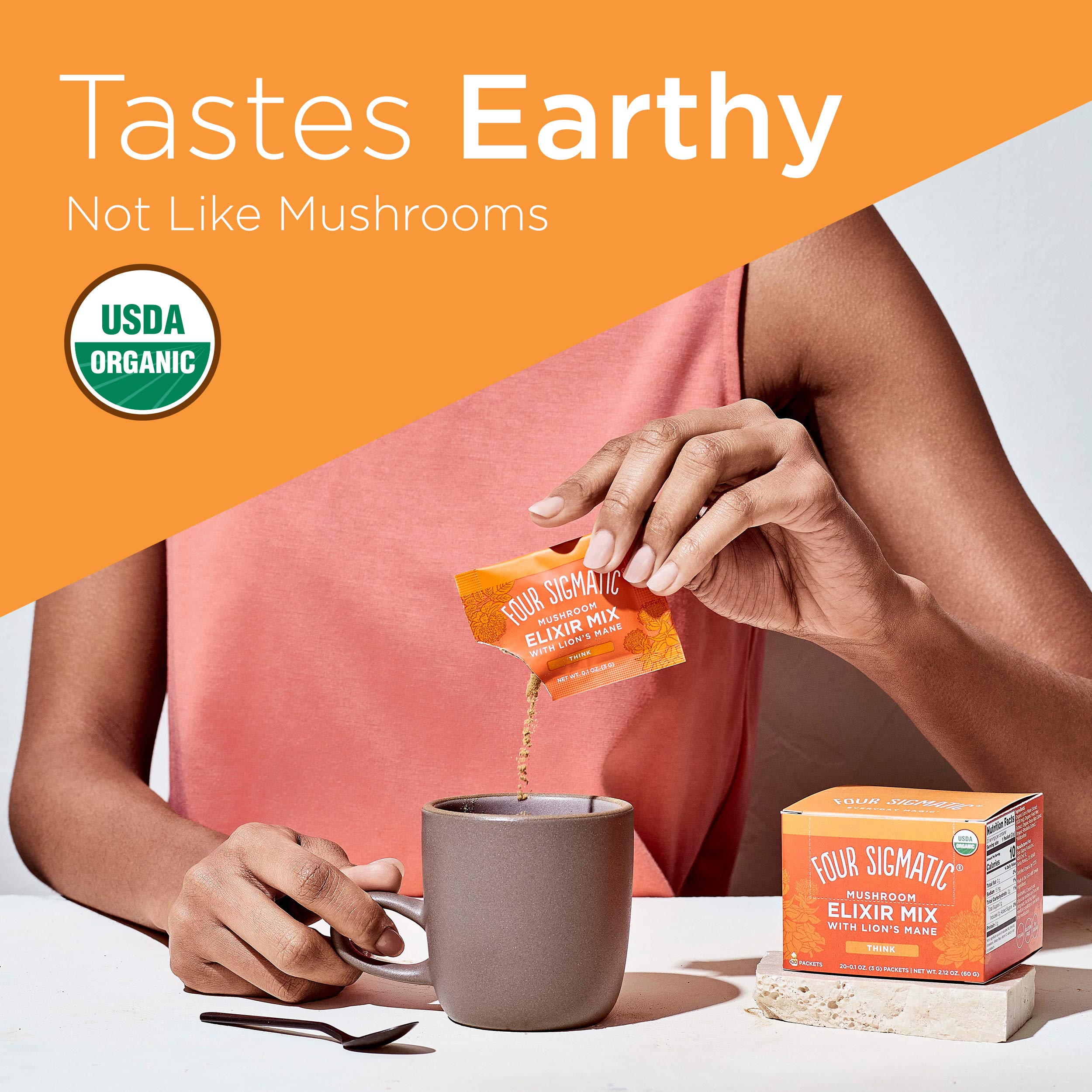 Four Sigmatic Organic Lion's Mane Mushroom Coffee Powder - Brain Boosting Mushroom Elixir for Focus & Memory - Perfect for Morning Energy & Work Productivity