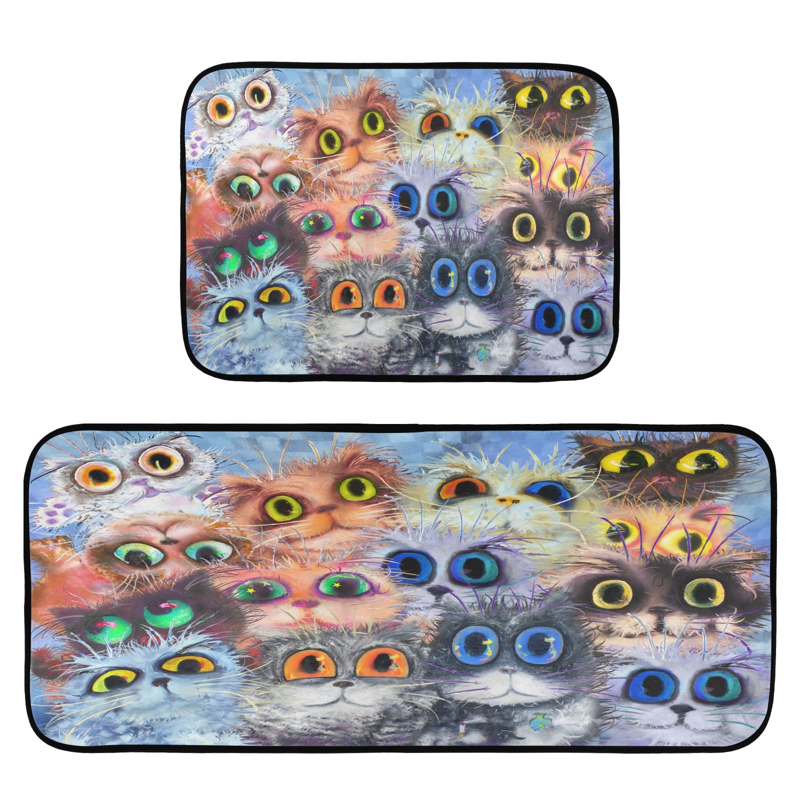 Dalzium Cute Cat Kitchen Mats - Anti-Fatigue 2-Piece Set, Ultra Absorbent & Washable Non-Slip Kitchen Rugs with Cushion Support for Standing - Perfect for Cooking, Baking & Dishwashing Comfort