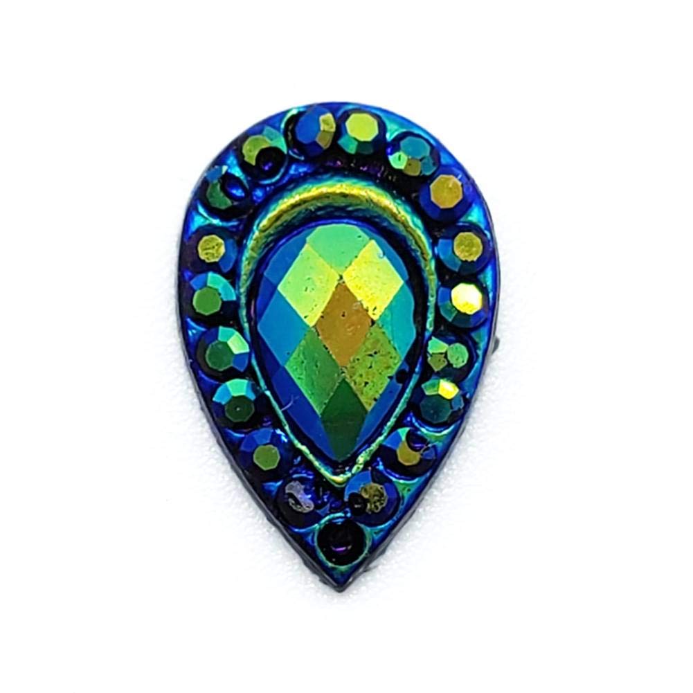 Peacock Teardrop Face Paint Gems - 12mm Flat Back Resin Rhinestones for Clown Makeup & Costume Accessories - 20/Pack for DIY Crafts, Halloween, and Party Decor