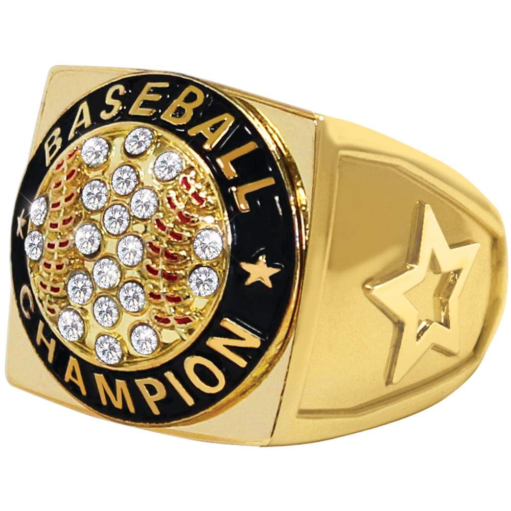 Premium Fantasy Baseball Championship Ring - Crown Awards Gold Champion 2.0 Ring for Baseball Players & Fans | Perfect for Fantasy League Winners, Team Awards & Sports Memorabilia Collection