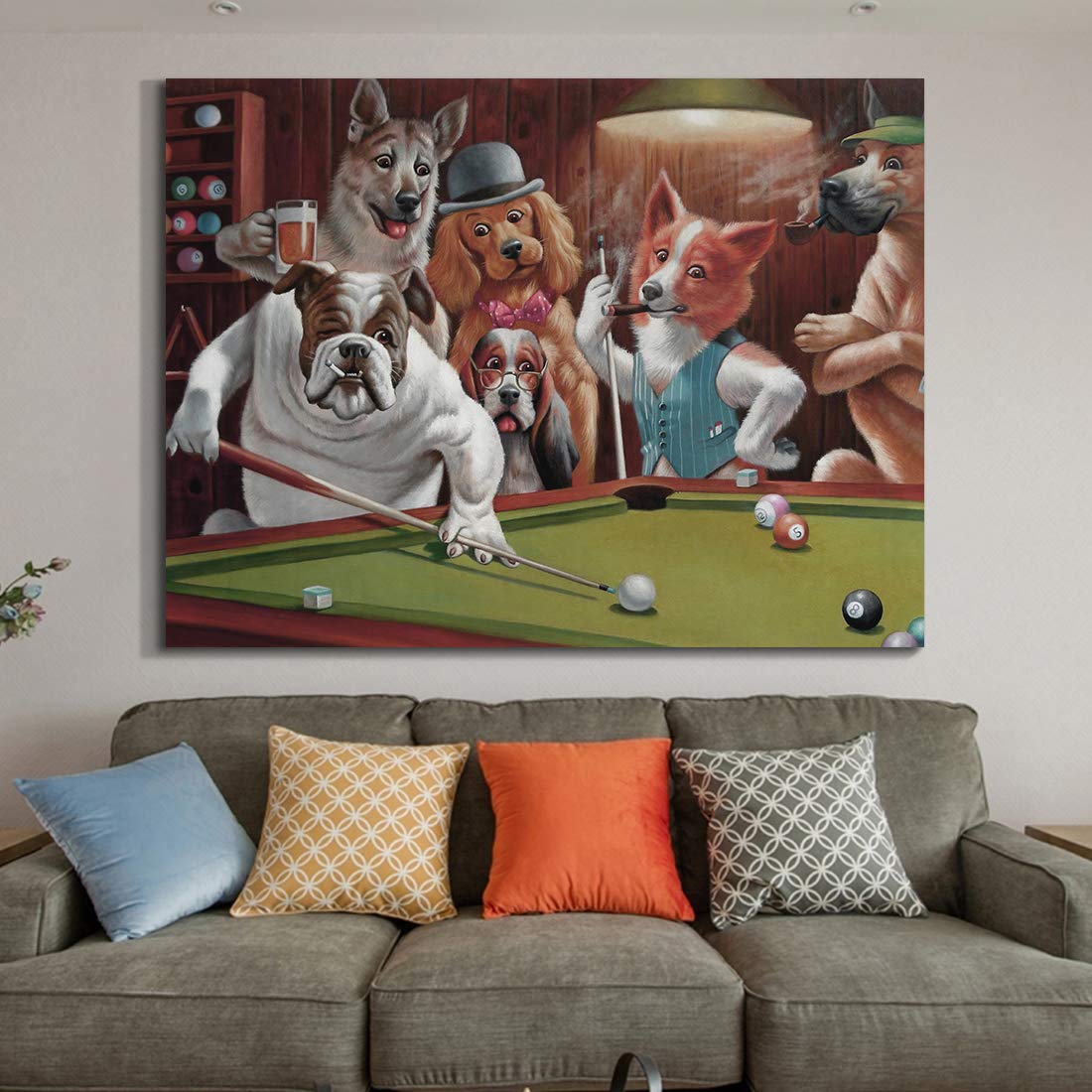 Denozer Dogs Playing Billiards Canvas Wall Art - 40x30 Inch Giclee Print Gallery Wrapped Modern Home Decor - Perfect for Living Room, Bedroom & Office Wall Decoration