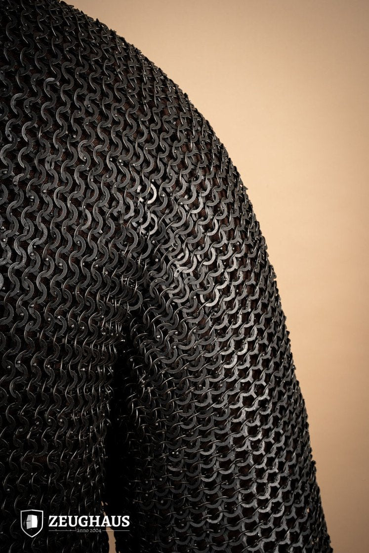Chainmail Hauberk Flat Ring Riveted 9mm Burnished - Medieval Armor for LARP, Cosplay & Historical Reenactment