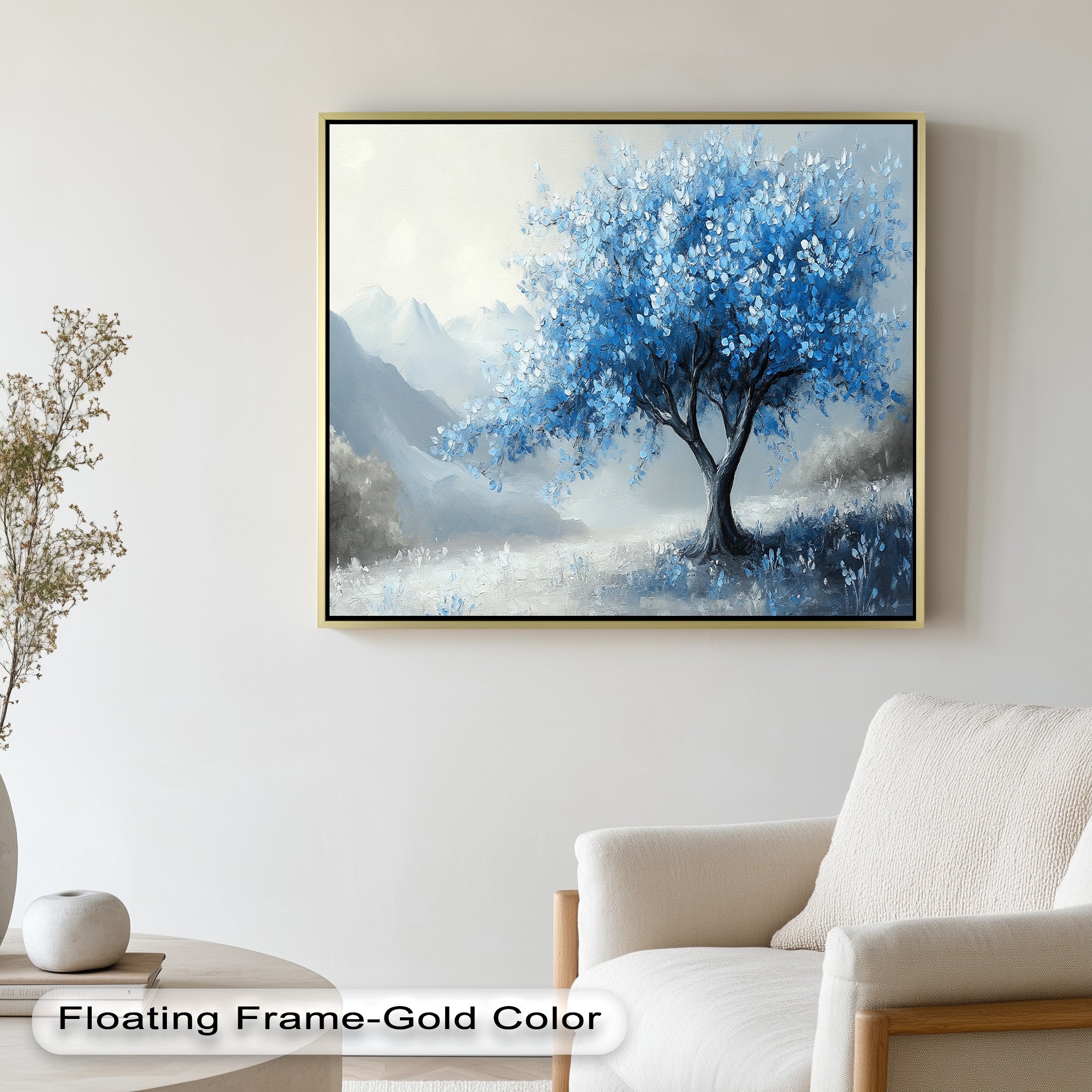 Blue Tree Landscape Oil Painting - Handmade Canvas Art for Home & Office Decor, Living Room Wall Art, Gift Idea