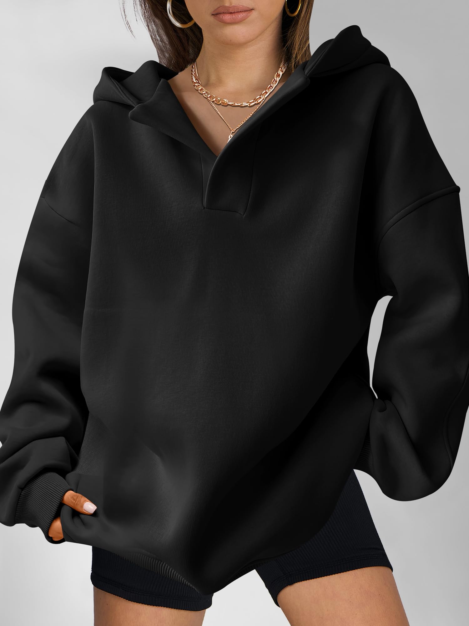 ANRABESS Women's Oversized Hoodies - V Neck Long Sleeve Pullover Sweatshirt for Casual Fall Wear | Trendy Preppy Clothes for Teen Girls 2025 | Perfect for School, Weekend Outings & Cozy Loungewear