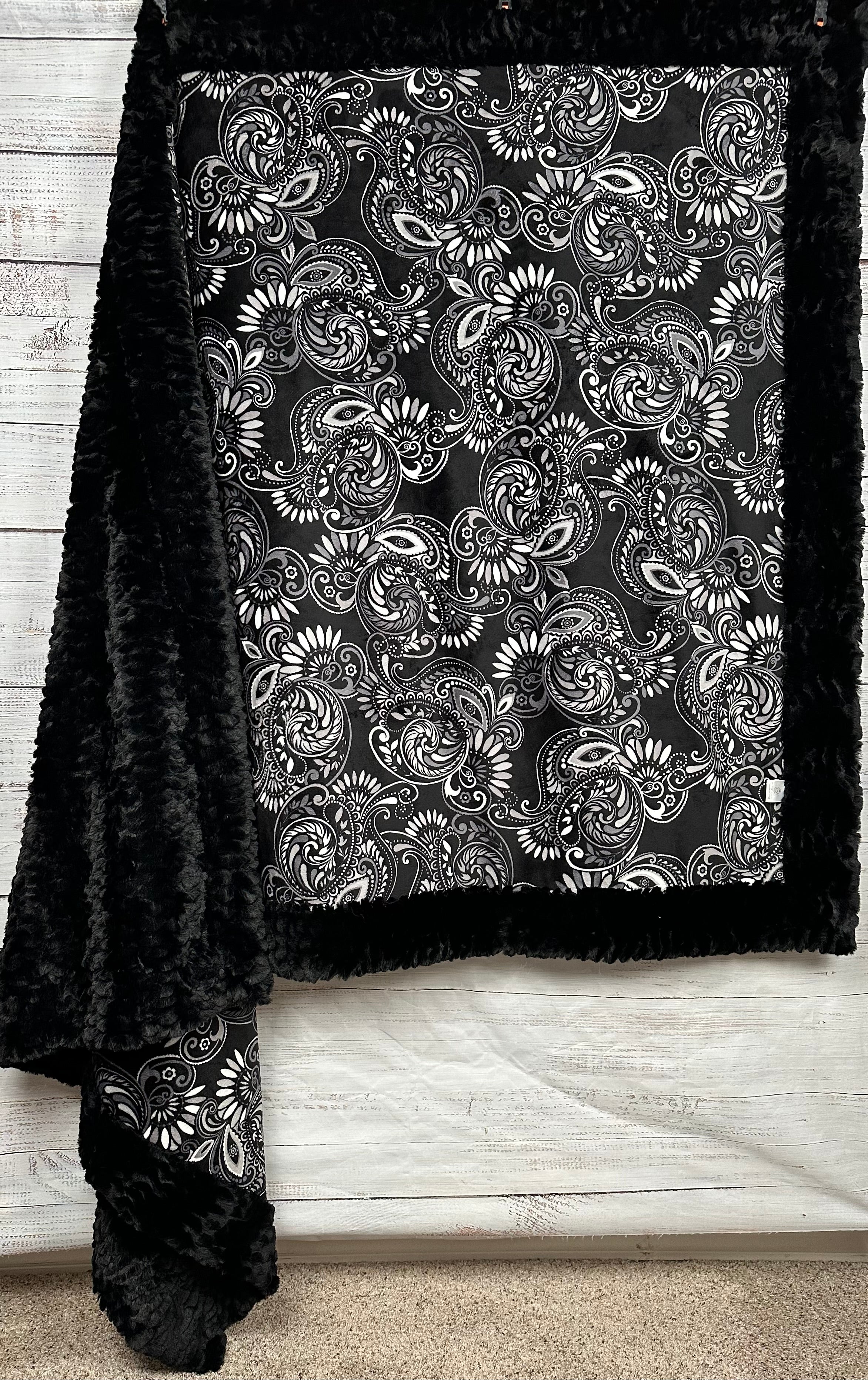 Paisley Black Florence Luxe X Long 51x90 Minky Blanket - Ultra Soft Plush Throw for Bed, Couch & Nursery - Perfect for Cozy Nights, Baby Gifts & Home Decor