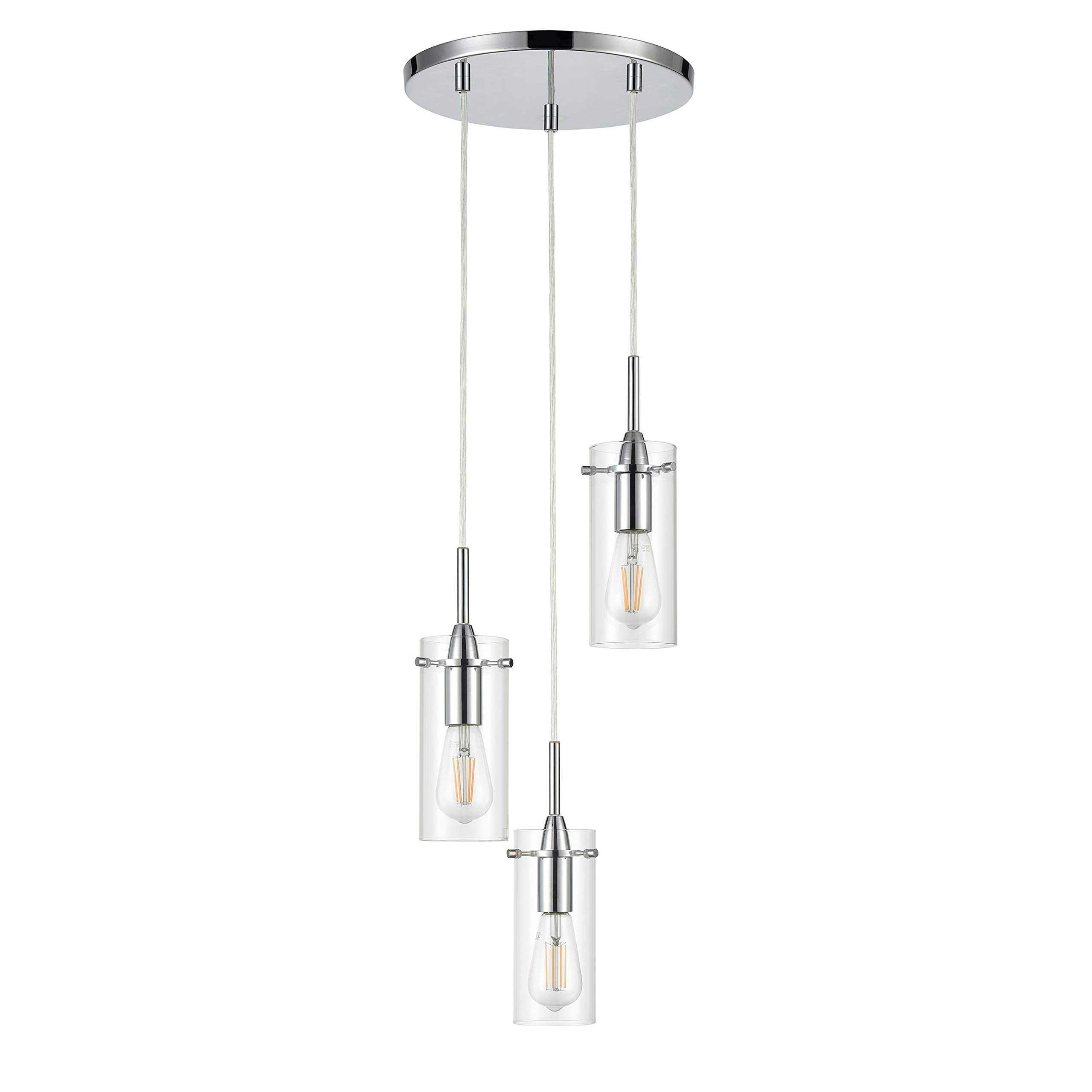 Liara Effimero 3-Light Modern Cluster Pendant Chandelier - Chrome Finish for Foyer, Entryway & Staircase Lighting - High Ceiling Small Chandelier Fixture - Perfect for Contemporary Home Decor & Stairwell Illumination