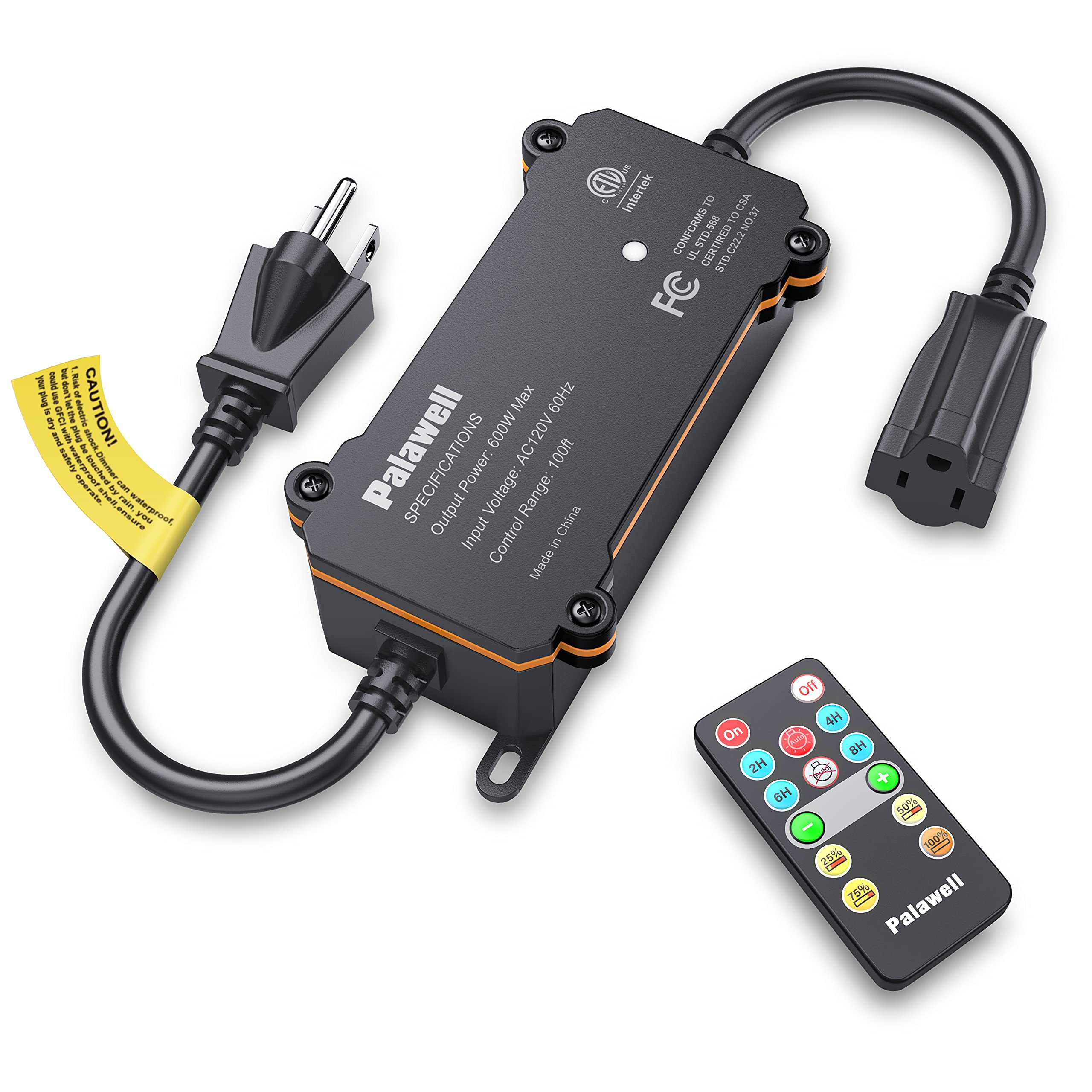 600W Outdoor Dimmer Switch for String Lights - 100FT Remote Control, Dusk to Dawn Timer, Waterproof Plug for Dimmable Patio Lights & Lamps | Perfect for Backyard, Garden & Outdoor Decor