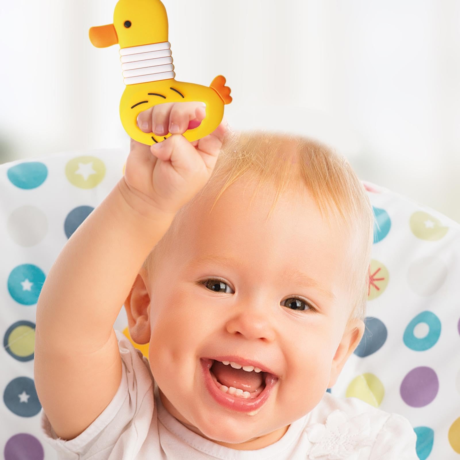 Duck-Shaped Silicone Teether Toy for Babies - Safe Molar Chew Toy to Relieve Teething Pain & Gum Discomfort | Sensory Soothing Toy for Infants & Toddlers | Perfect for Daycare, Travel & Home Use