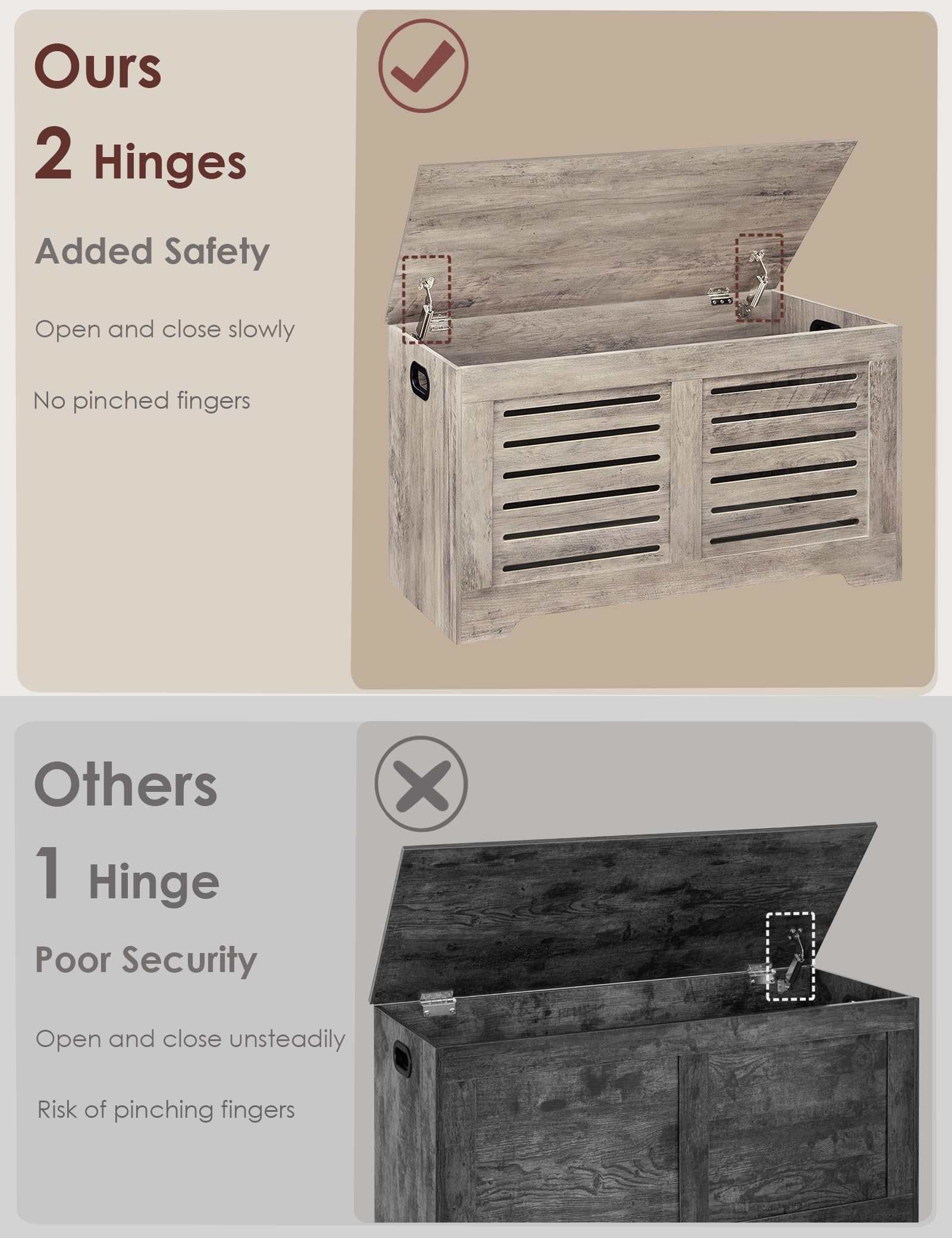 DINZI LVJ Wooden Storage Chest - Flip-Top Toy Box with Safety Hinges, Retro Entryway Shoe Bench, Large Sturdy Trunk for Living Room & Bedroom - Easy Assembly, Greige - Perfect for Kids' Room Organization & Entryway Storage