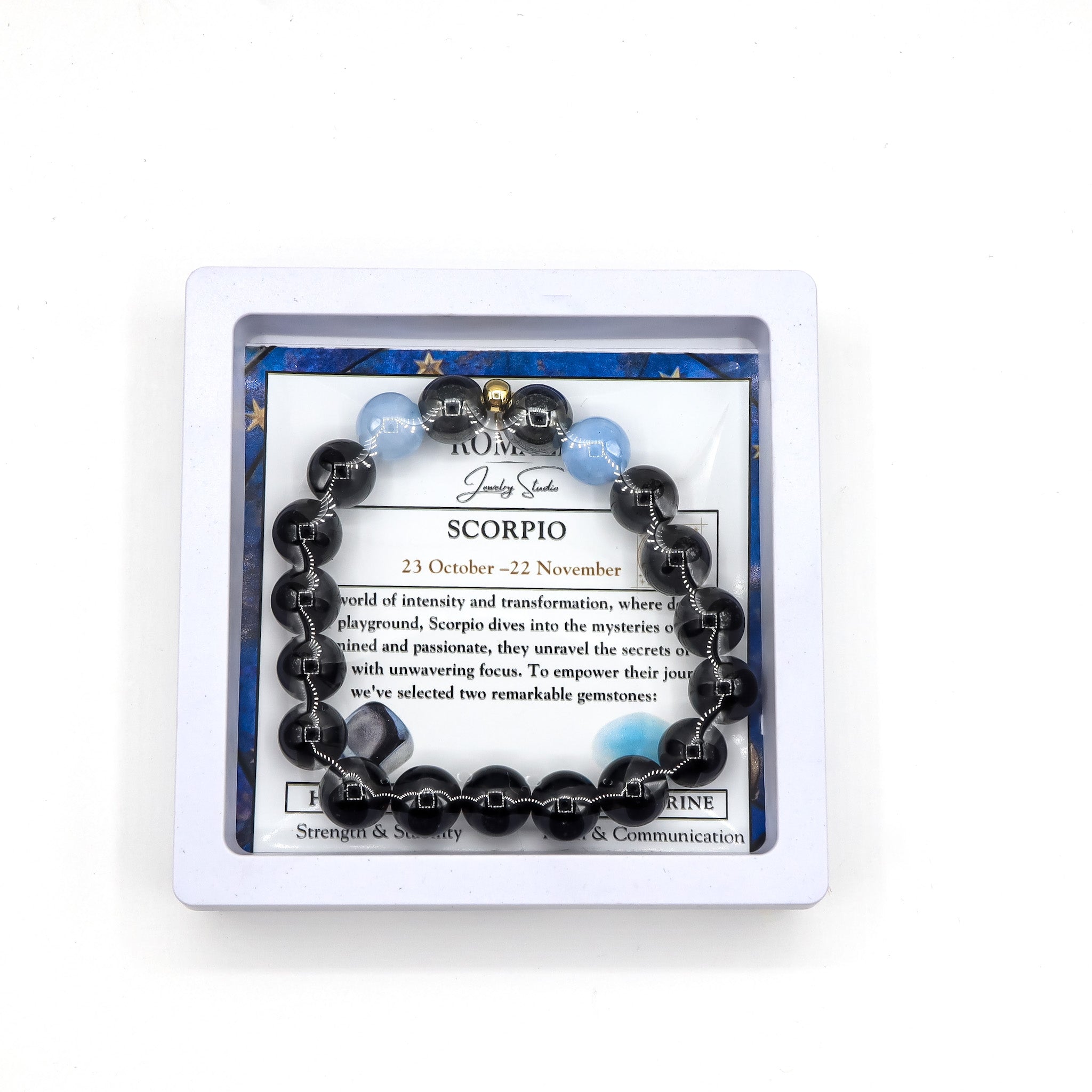 Scorpio Zodiac Bracelet with Genuine Aquamarine & Hematite Stones - Perfect for Birthdays, Astrology Gifts & Spiritual Healing Jewelry